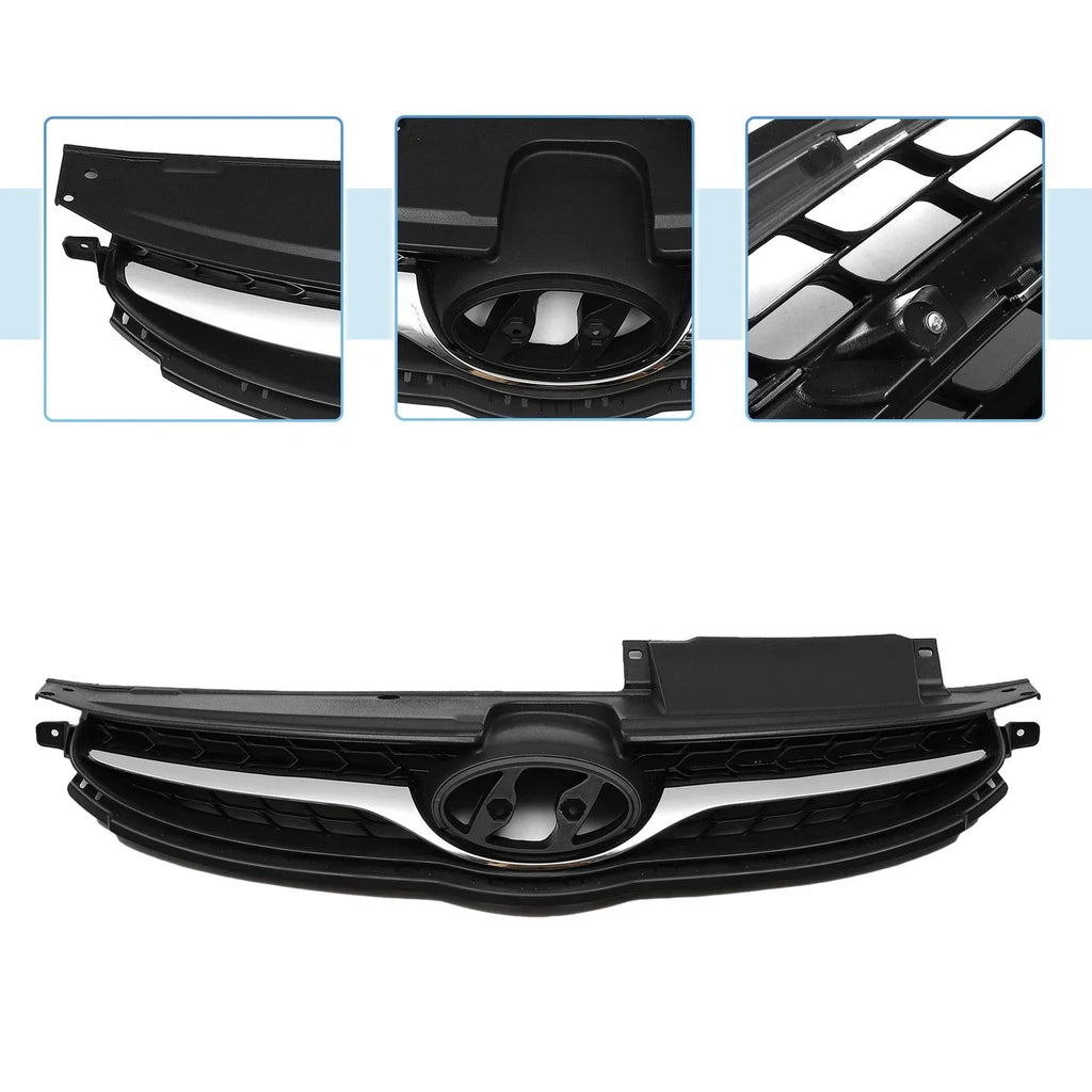 Front Upper Bumper Grille for Hyundai Elantra 2011-2016 Black Chrome Silver