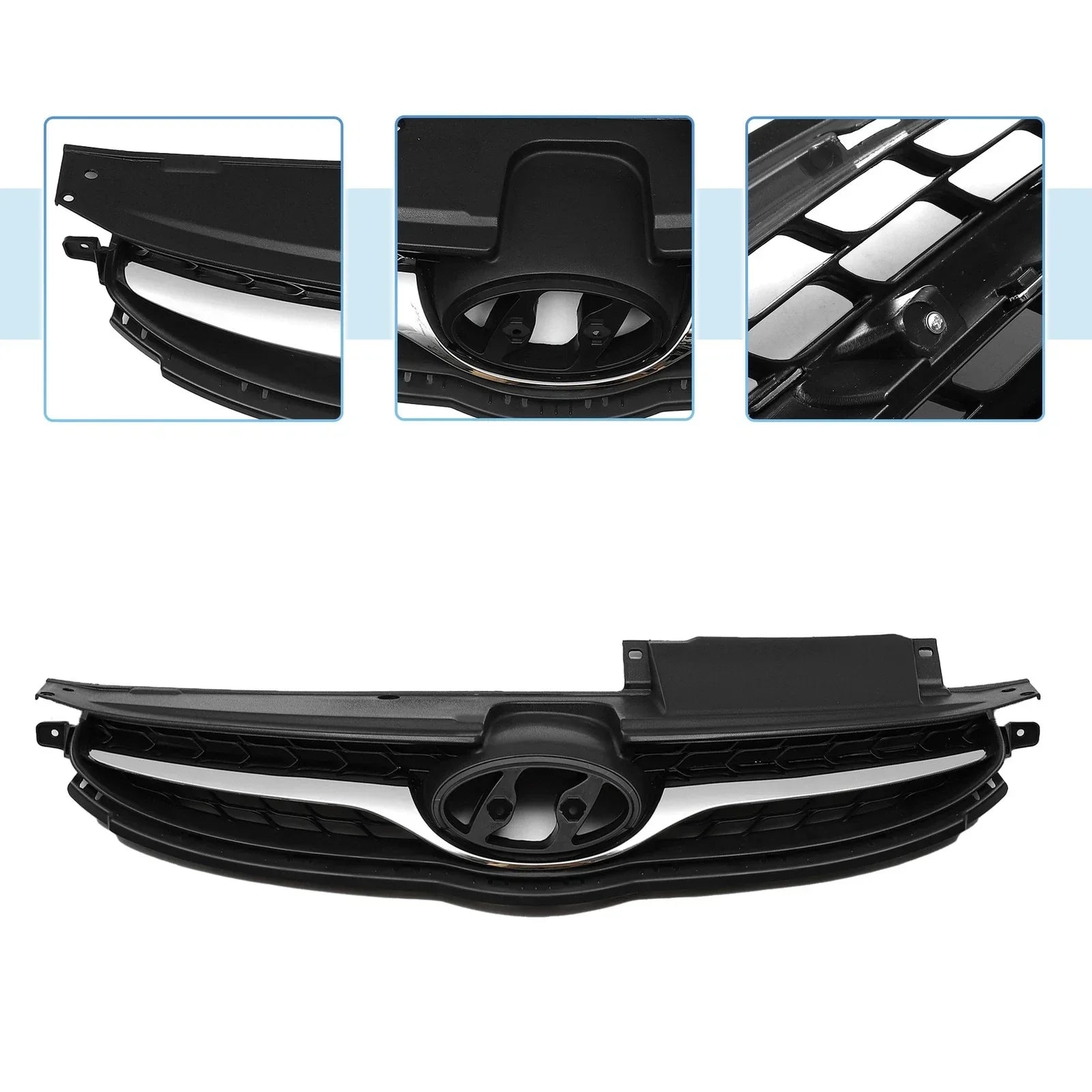 Front Upper Bumper Grille for Hyundai Elantra 2011-2016 Black Chrome Silver
