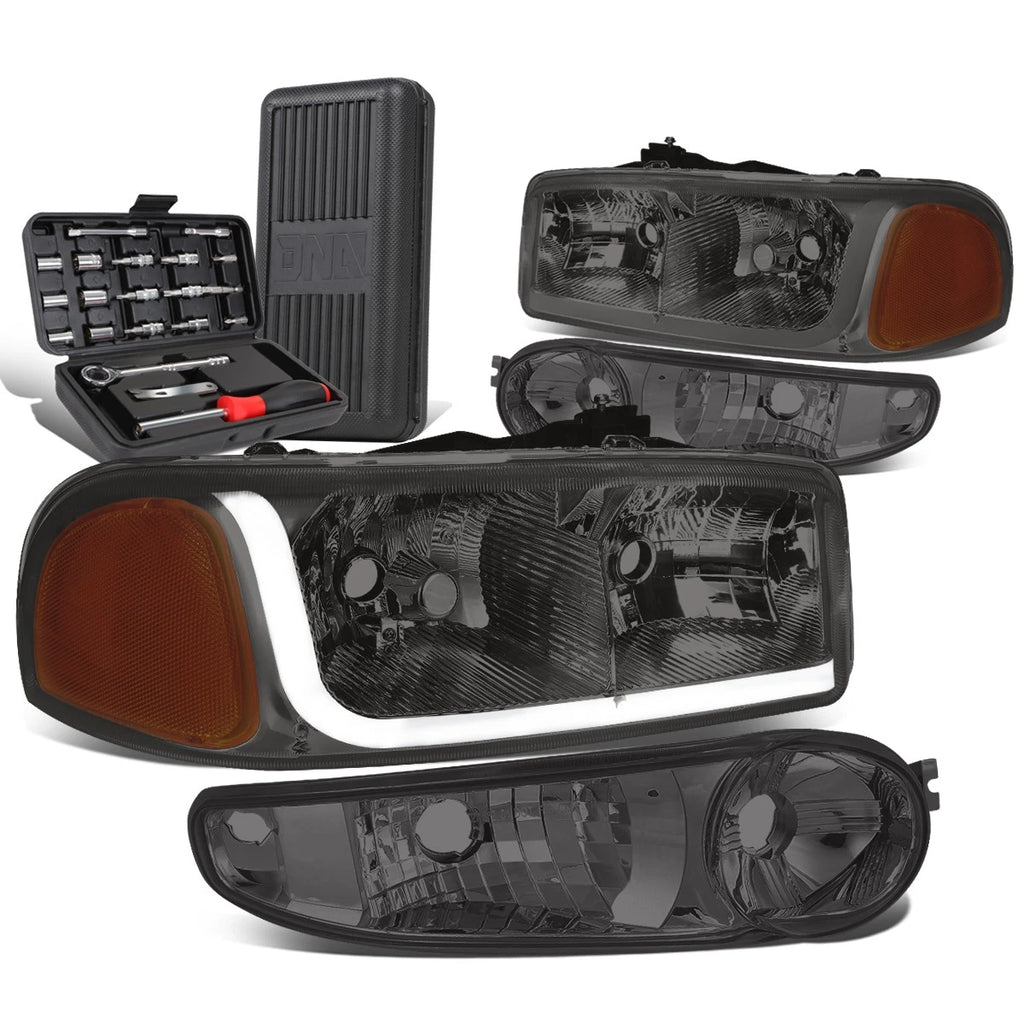 LED Tube Smoked/Amber Headlights for GMC Sierra (2001–2007)