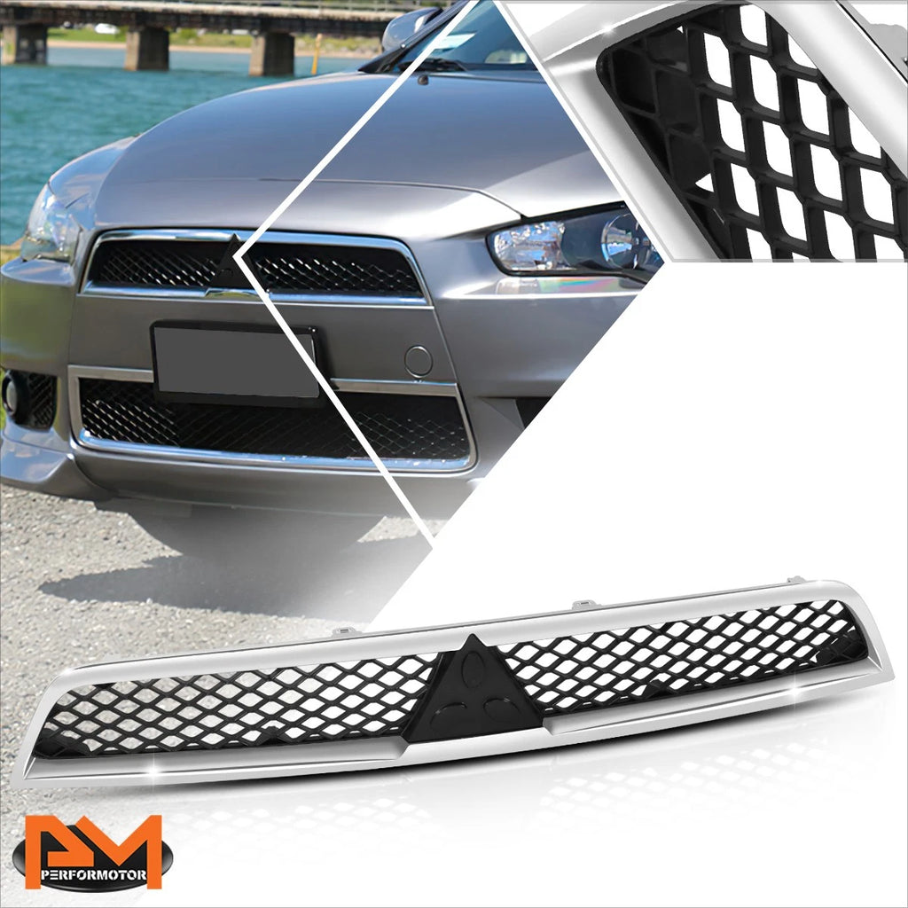 Chrome Frame Diamond Mesh Upper Grille Insert for Mitsubishi Lancer (2008–2015)