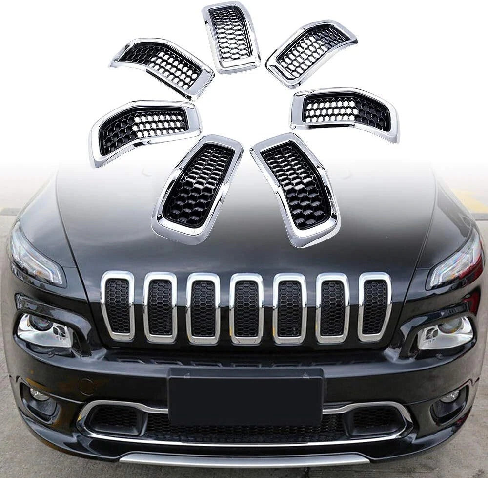 7x Chrome Front Bumper Grille Insert Honeycomb Mesh for Jeep Cherokee (2014–2018)