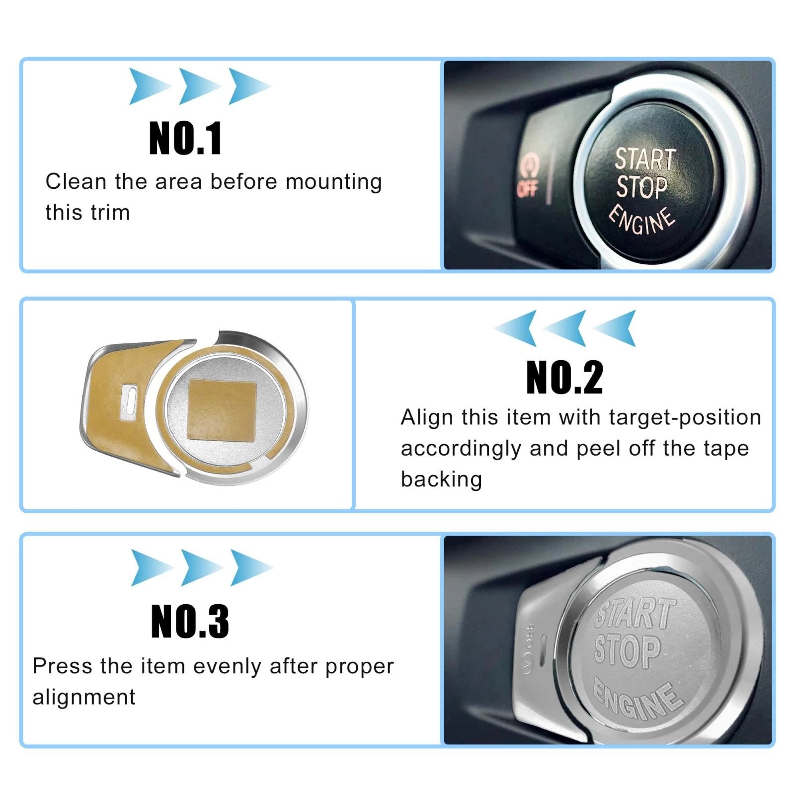 Start Stop Button Cover Kit for BMW 2 3 4 5 6 7 X1 X2 X3 (2012–2022) Silver Tone