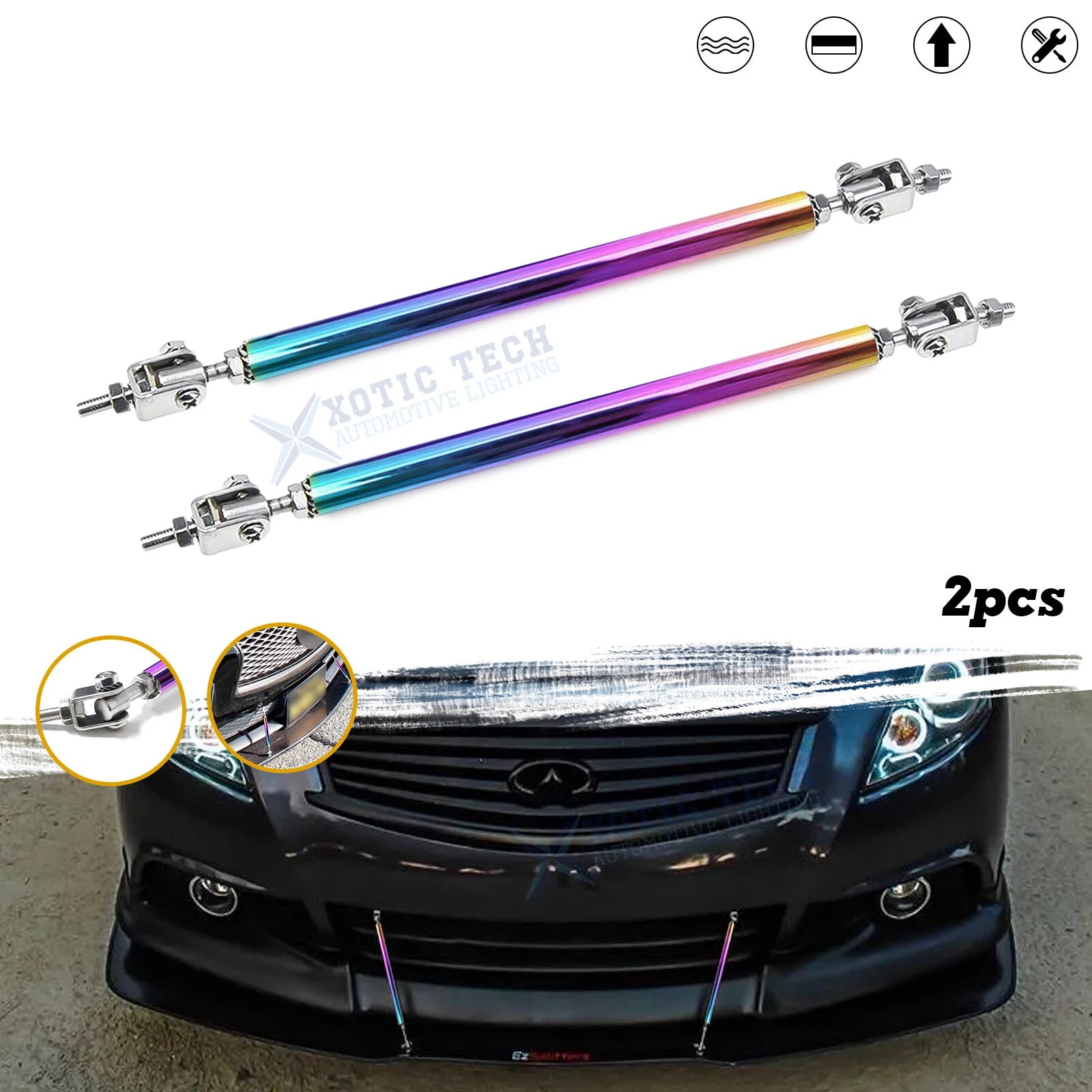 2Pcs Adjustable Neo Bumper Lip Support Bar for Infiniti G37 (2000–2021)