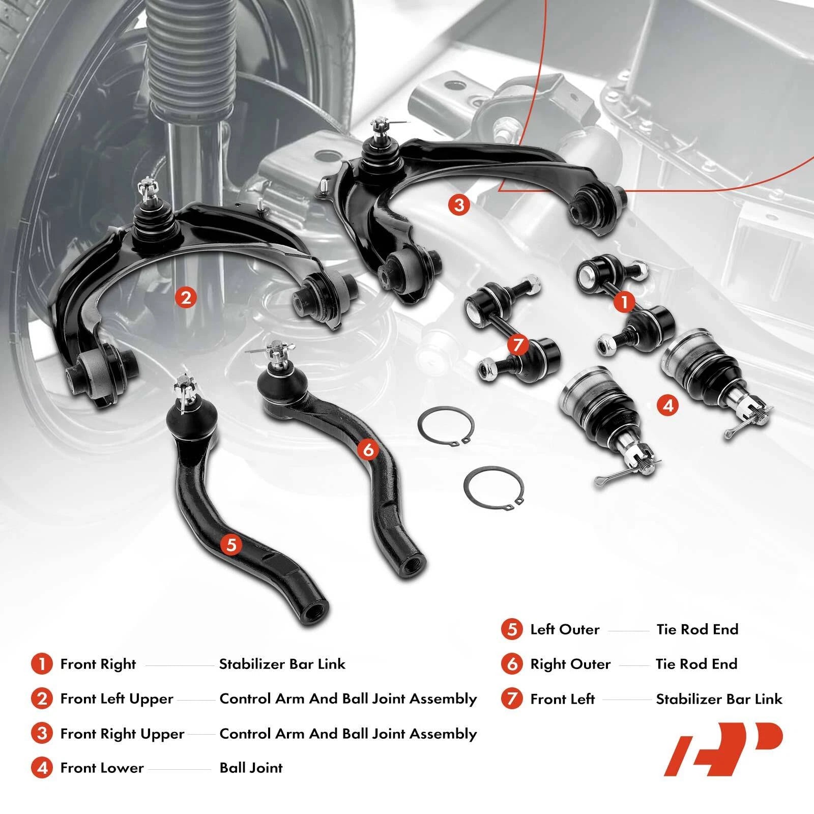 Set of 8 Front Control Arm Ball Joints for Honda Accord