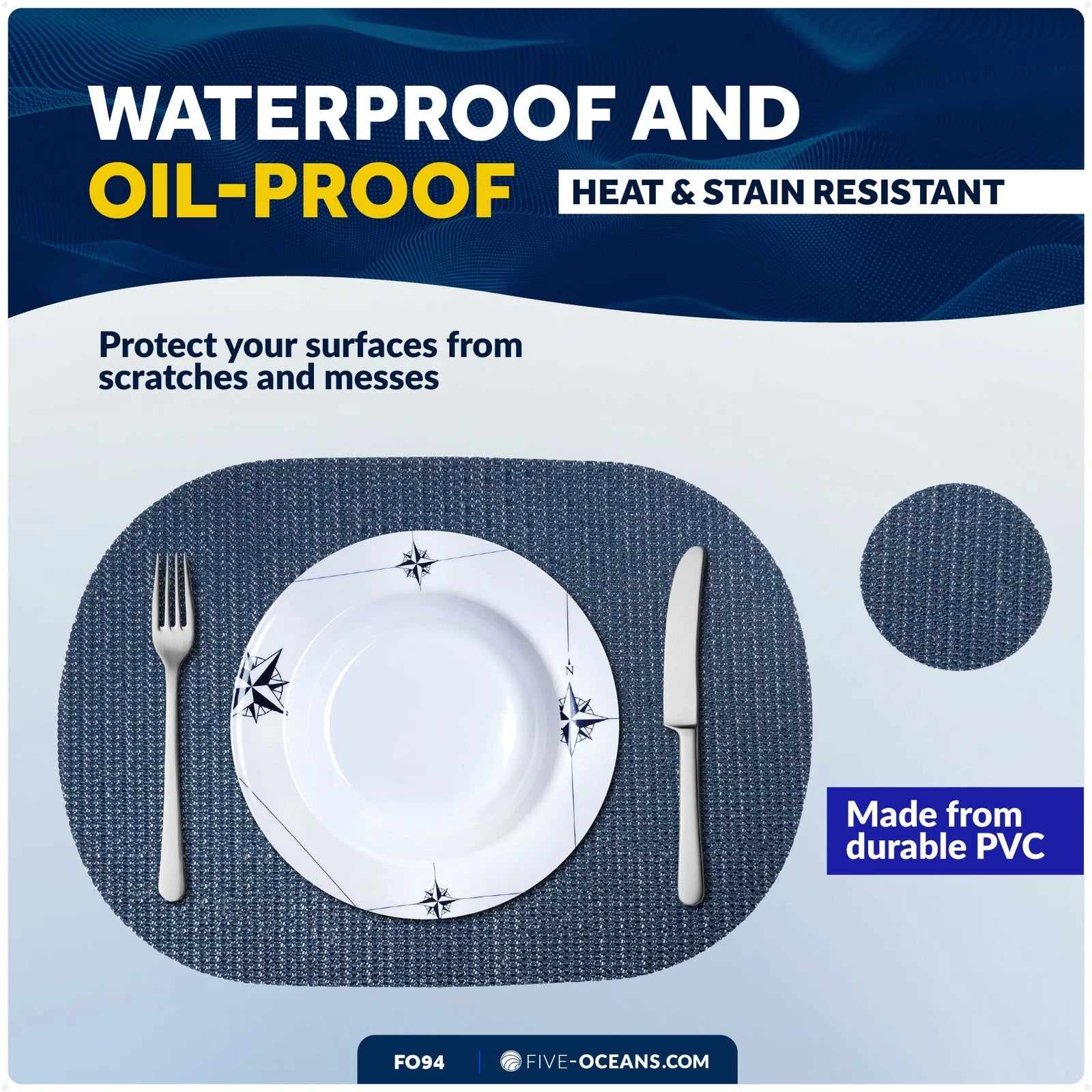 Non-Slip Washable Blue Placemat for Dining Table (FO94)