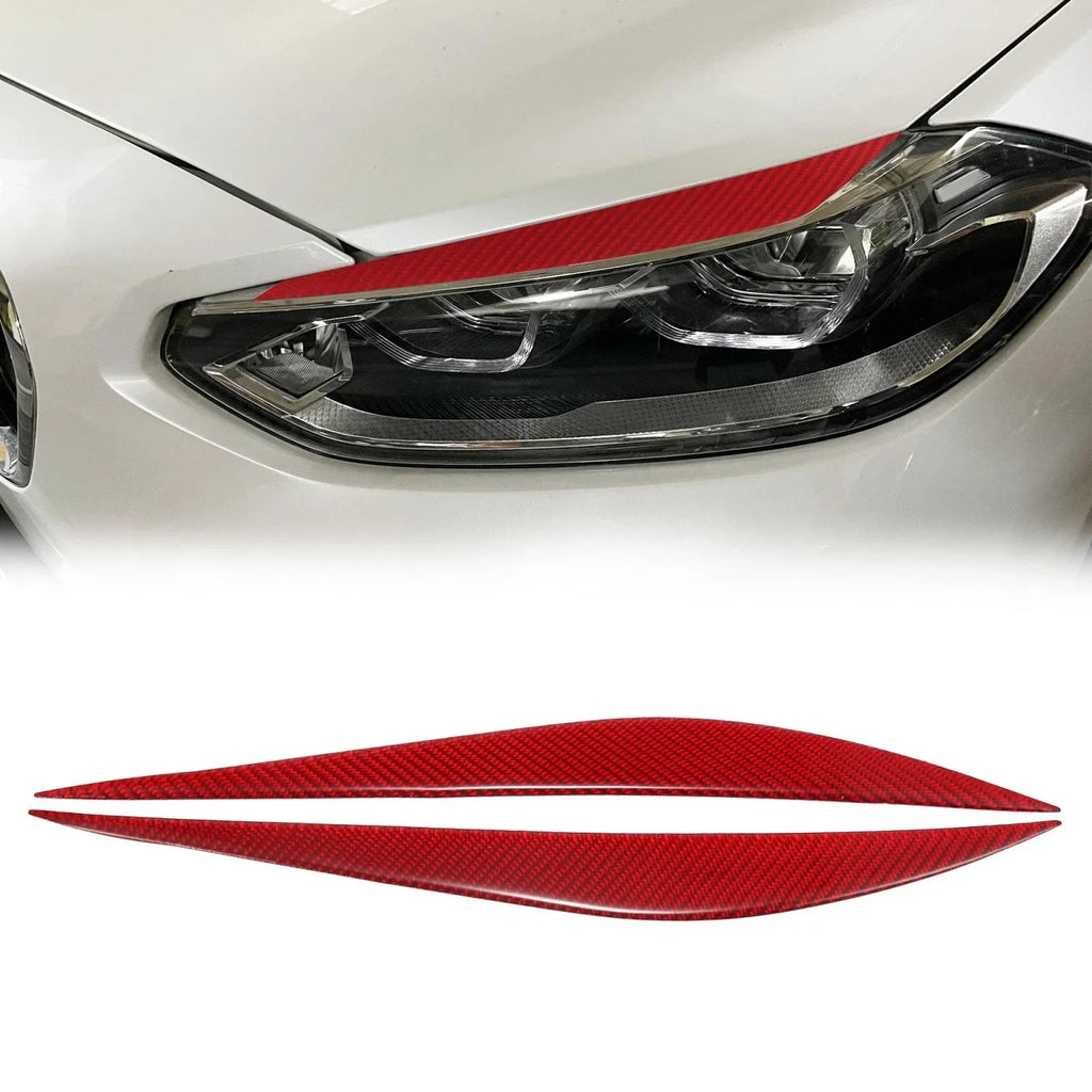 1 Pair Headlight Eye Lid Cover Sticker for BMW F30 Carbon Fiber Pattern Red