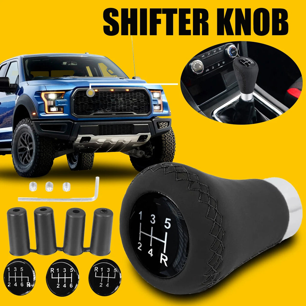 Black Leather 5 Speed Gear Shift Knob for Universal Cars