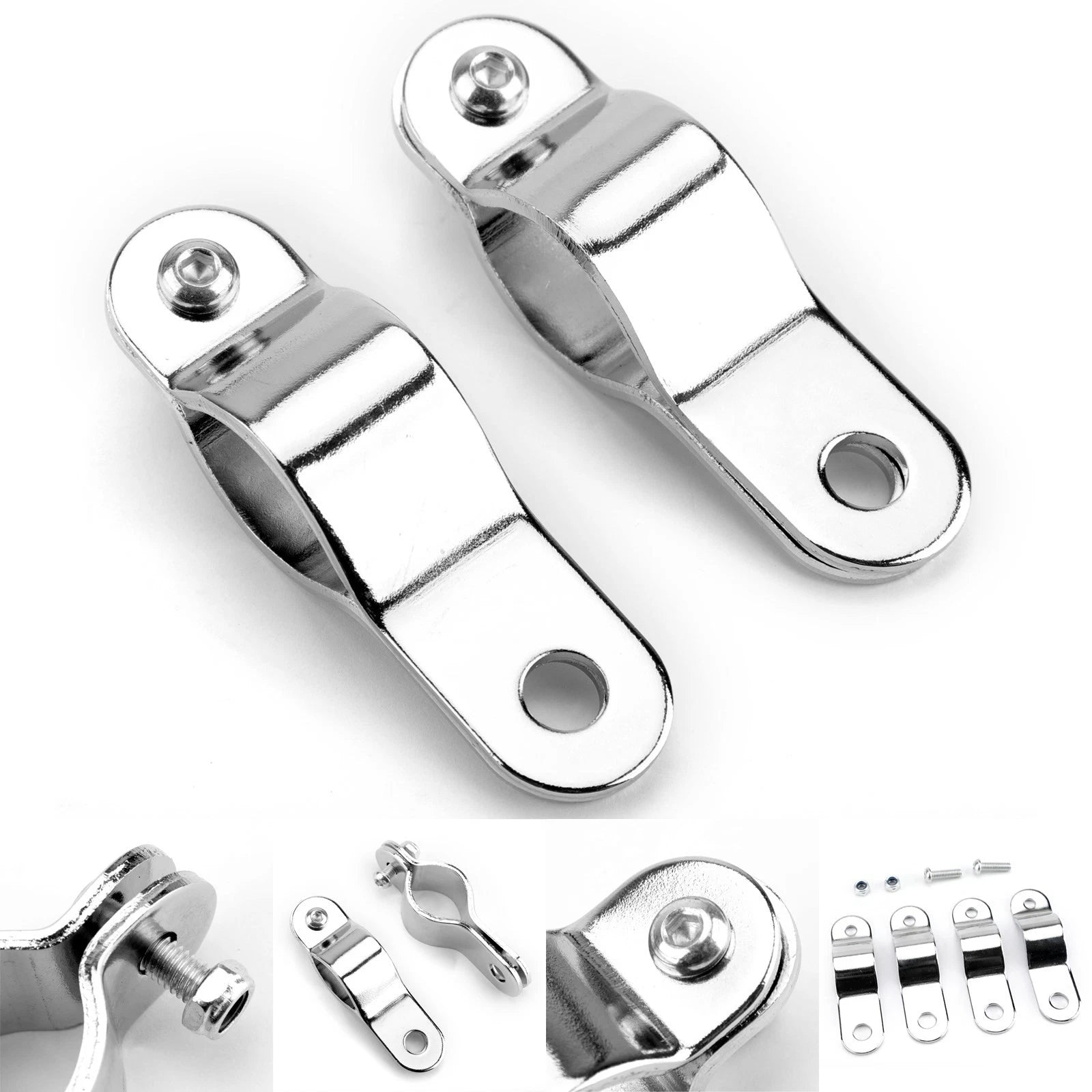 2X Adjustable 30-35MM Bull Bar Clamp Foglight Chrome Bracket for Motorcycle