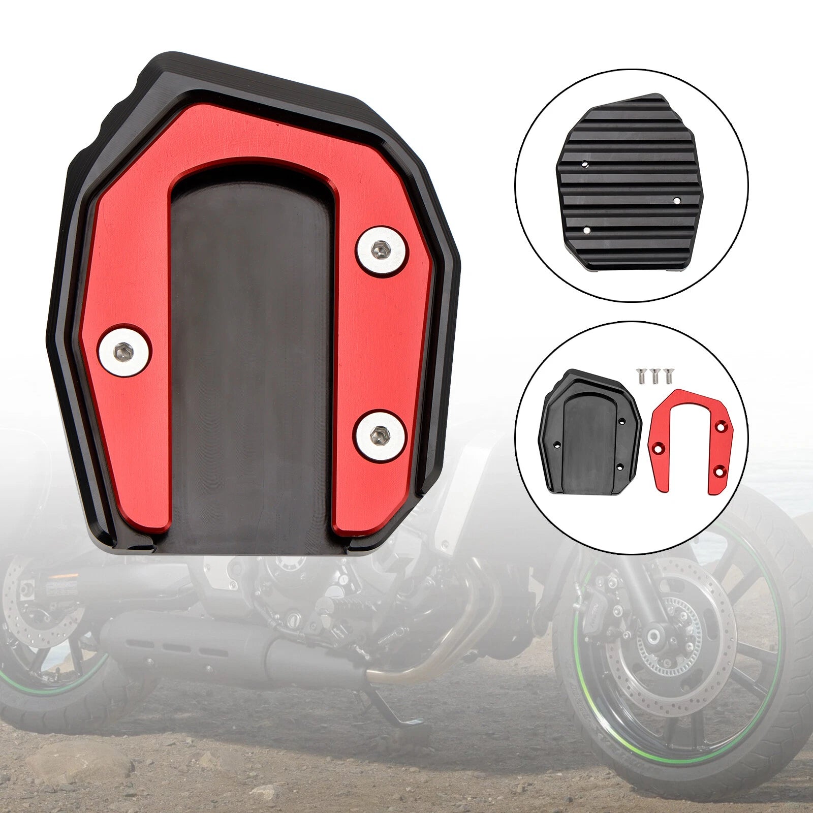 Kickstand Enlarger Plate Pad for Kawasaki Vulcan S 650 VN650 (2015–2021) Red
