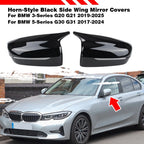 Set of 2 Horn-Style Side Mirror Cap Covers for BMW 3-Series G20 G21 (2019–2025) Gloss Black