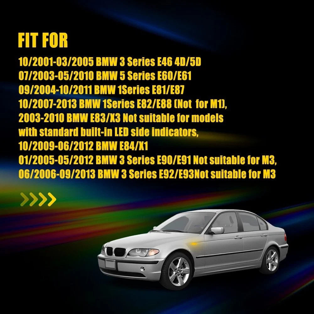 2X LED Dynamic Side Marker Light Indicator Amber for BMW E90 E91 E92 E60 E61 E82