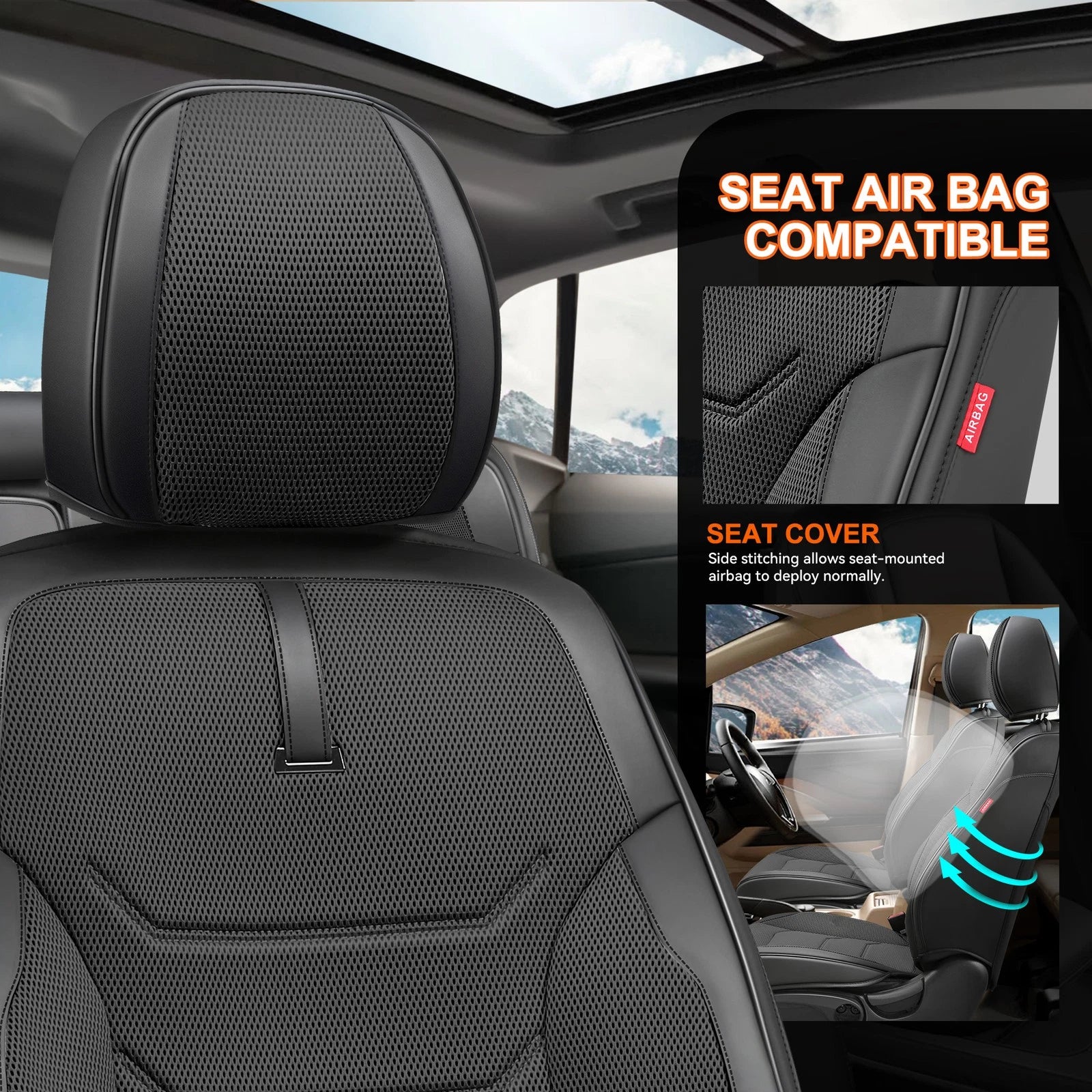 Front Row Bucket Seat Cover for Universal Fit (Sport Series, Black)