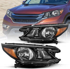 Headlight Assembly Pair for Honda CR-V (2012–2014) - Black, Amber Corner Lamps