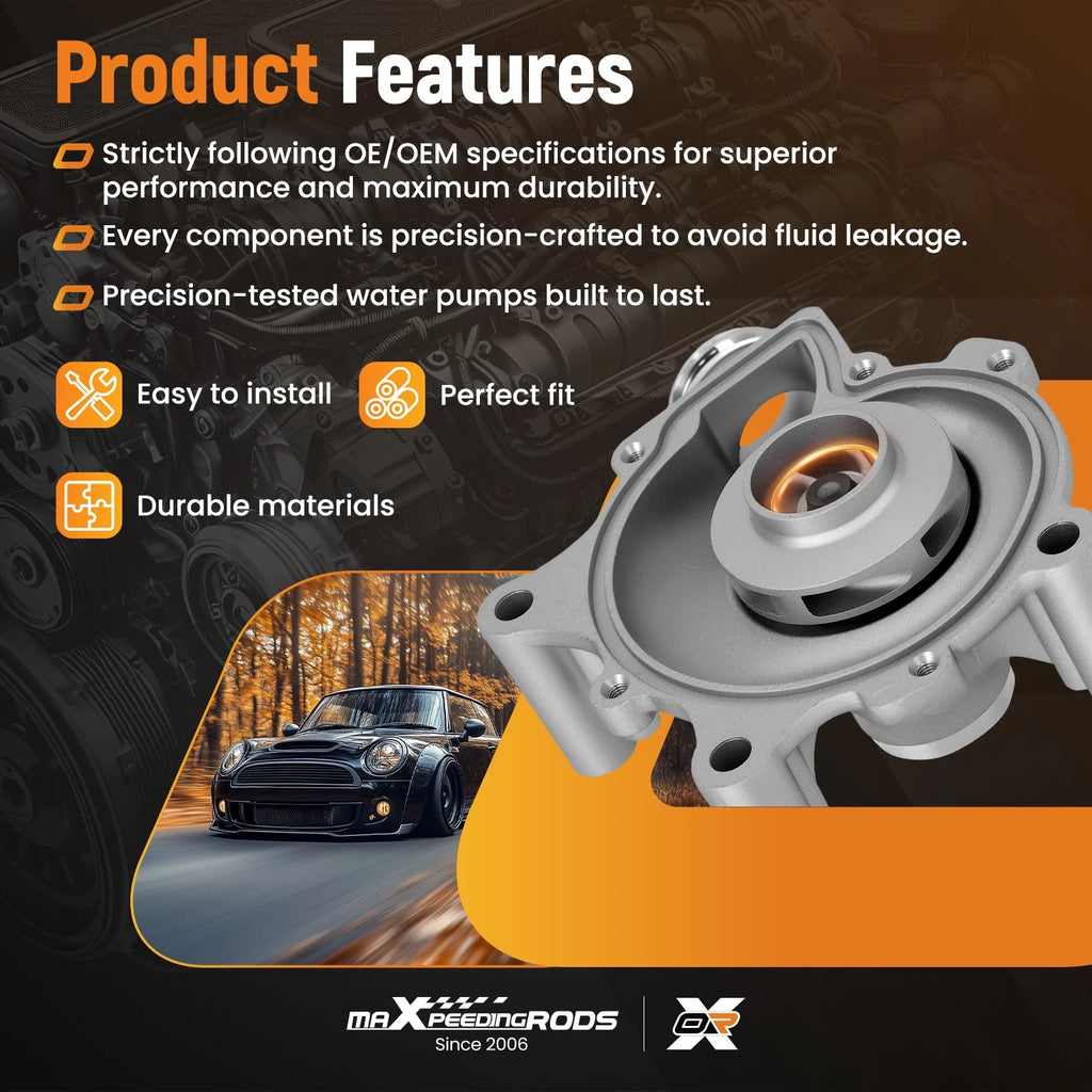 Belt Driven Water Pump for Mini Cooper (2002–2008) 1.6L L4 Aluminum