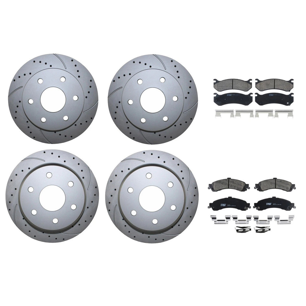 Front Rear Brake Kit with Drilled Rotors & TRW Pro Ceramic Pads for Cadillac Chevy GMC