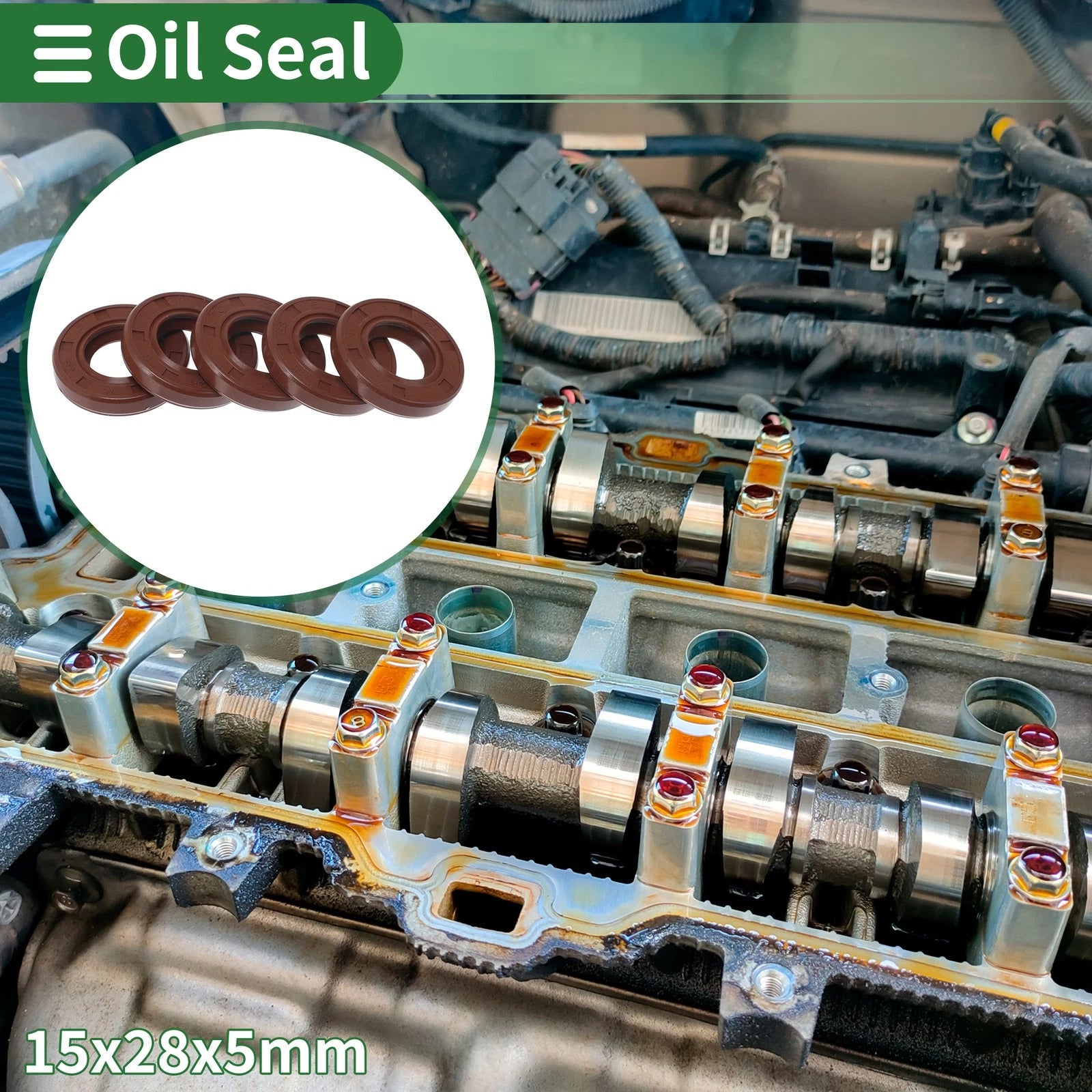 Set of 5 Oil Seal Rotary Shaft Seal FKM Rubber 15x28x5mm