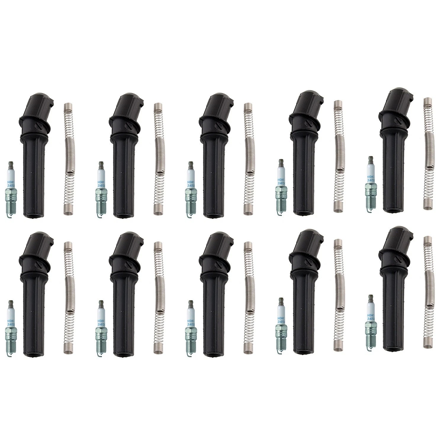 Set of 10 NGK Laser Platinum Spark Plugs & Coil Boots for E-350, Excursion, F250 (1999–2005)
