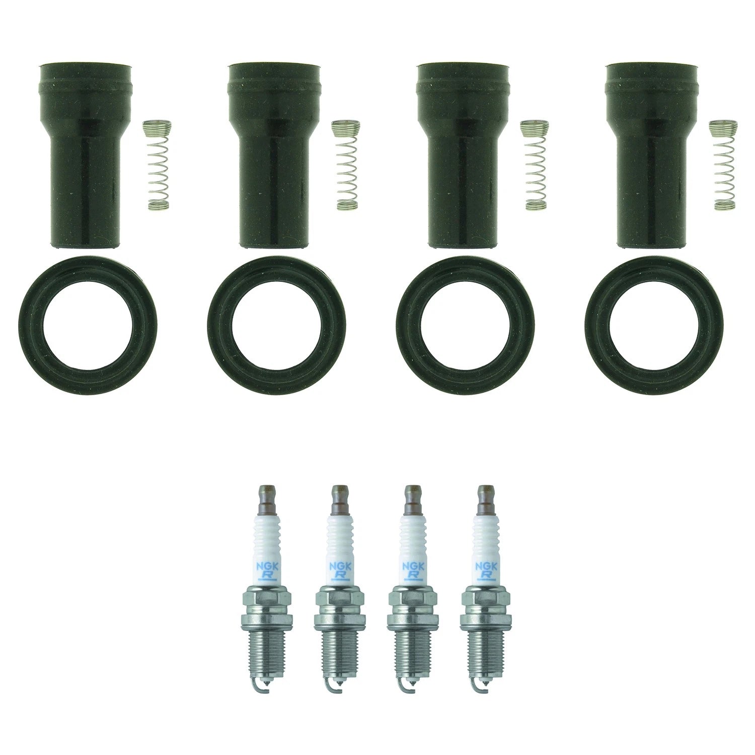Set of 4 NGK Laser Platinum Spark Plugs & Coil Boots for Kia Accent Rio5 (2006–2011)