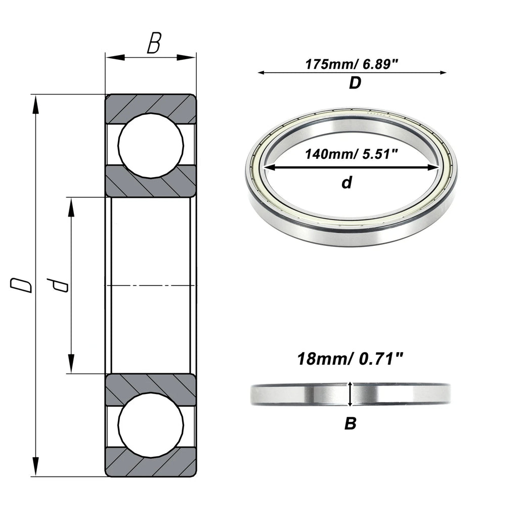 Deep Groove Ball Bearing 6828ZZ for Scooter Skateboard Wheel (140x175x18mm)