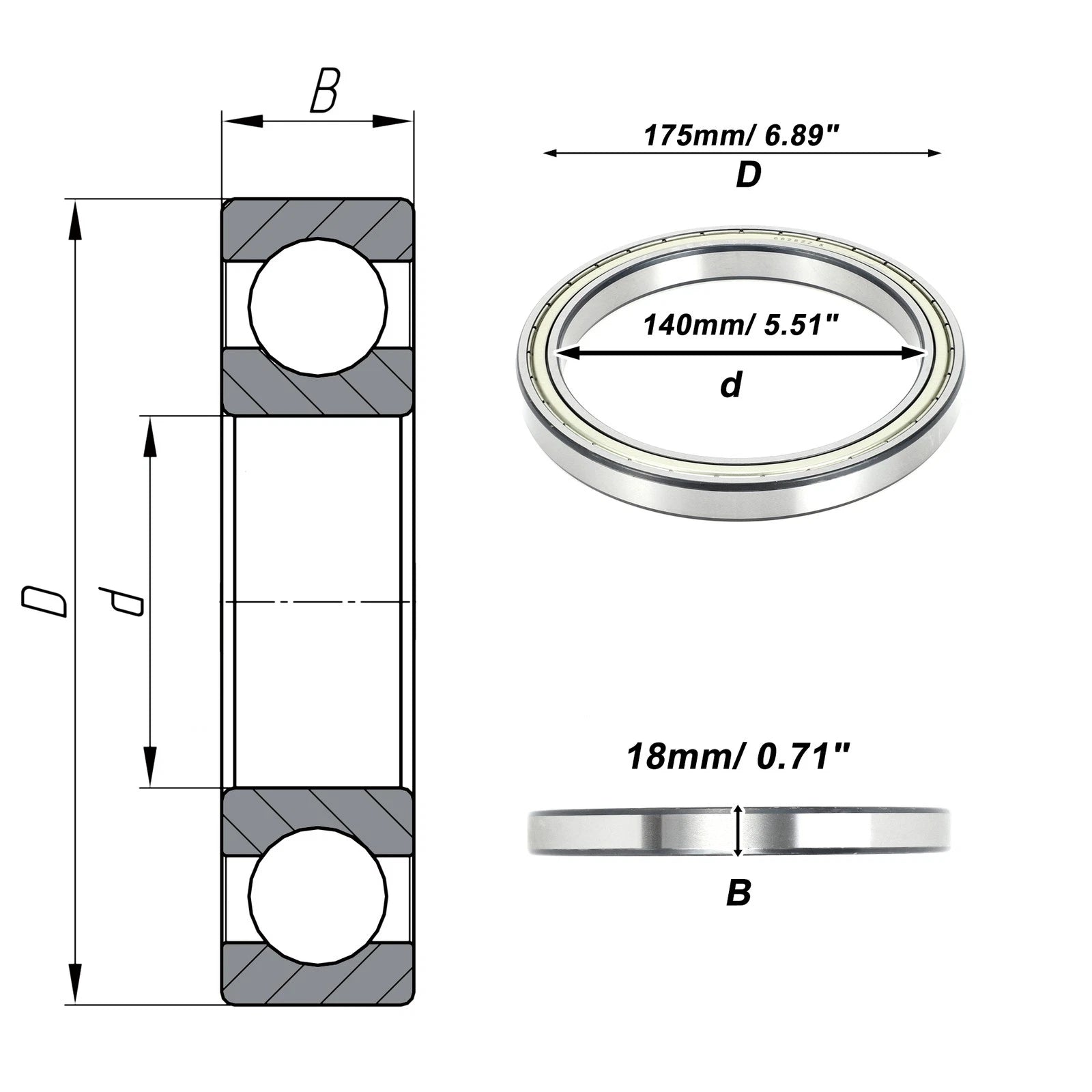 Deep Groove Ball Bearing 6828ZZ for Scooter Skateboard Wheel (140x175x18mm)