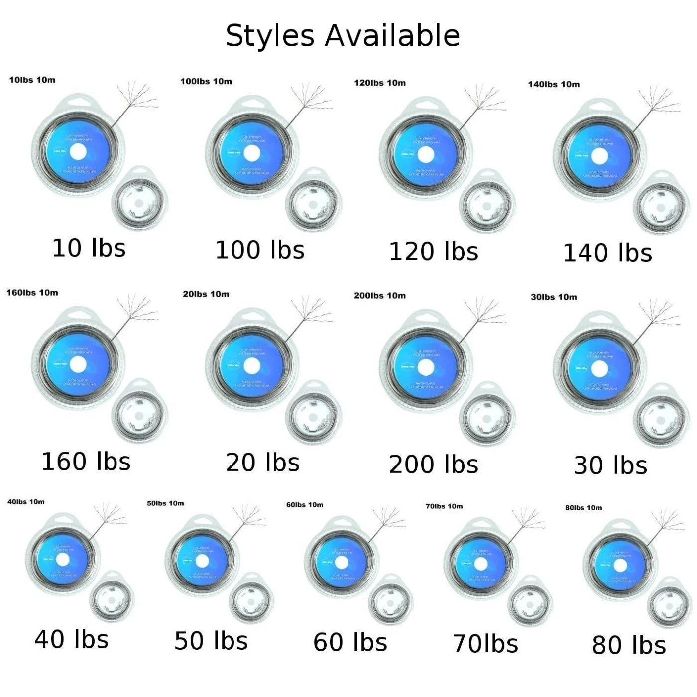 7 Strand Steel Wire Fishing Leader Line with Nylon Coating & 12 Connectors
