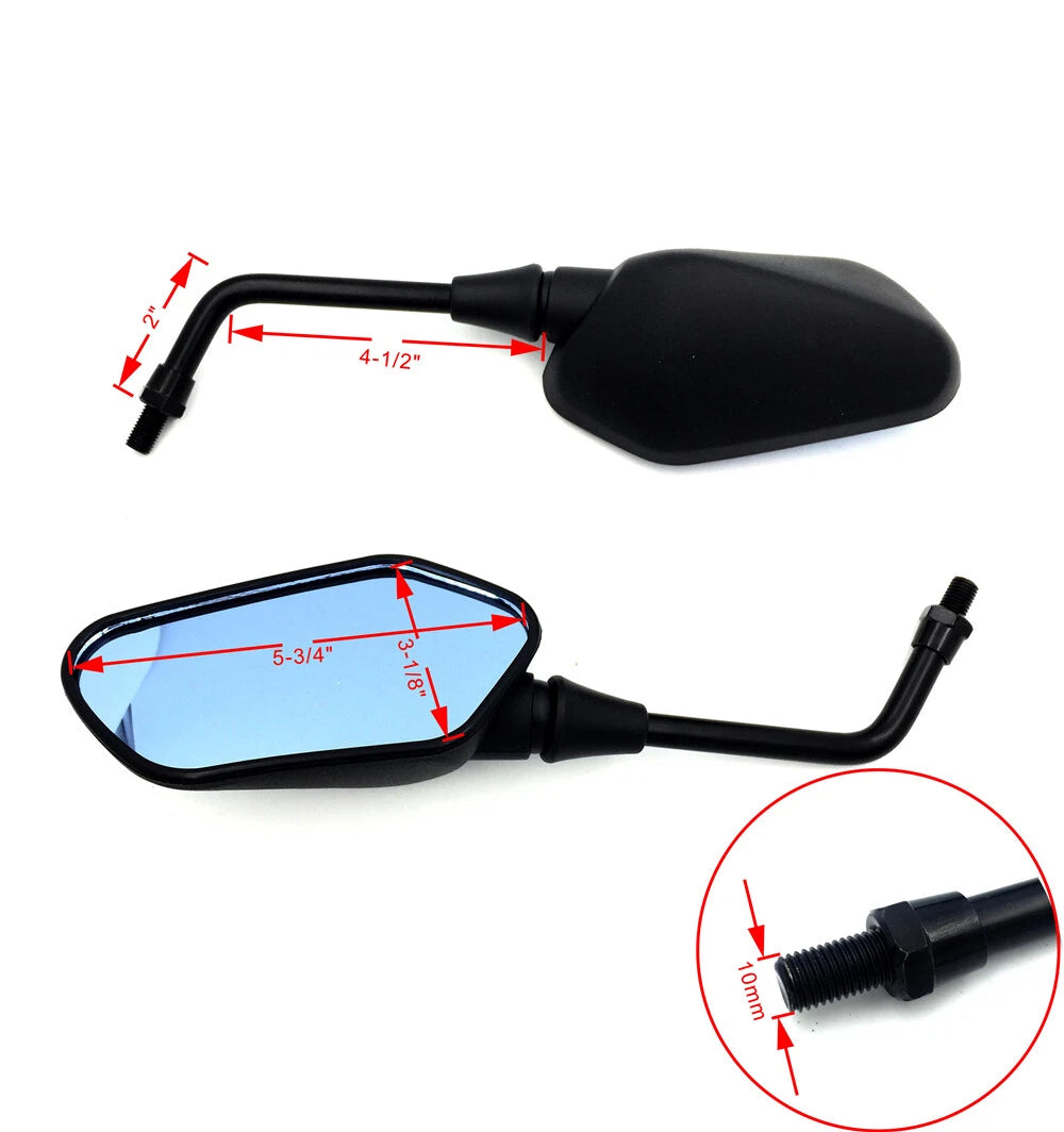 Black Mirrors Blue Glass 10mm Thread for Kawasaki Z750 (2007–2012)