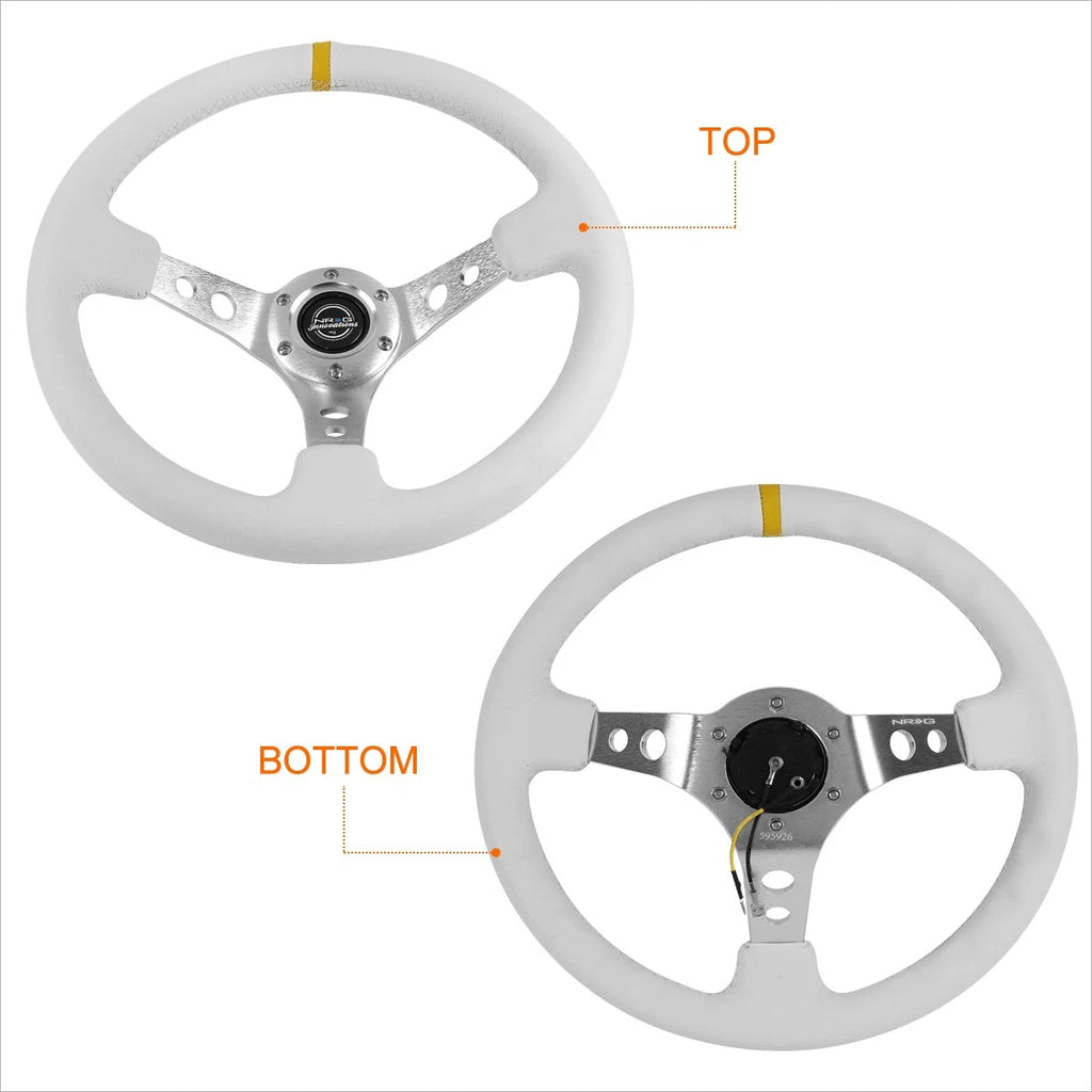 NRG RST-006WT-Y 6-Bolt 350mm Leather Racing Steering Wheel for Universal