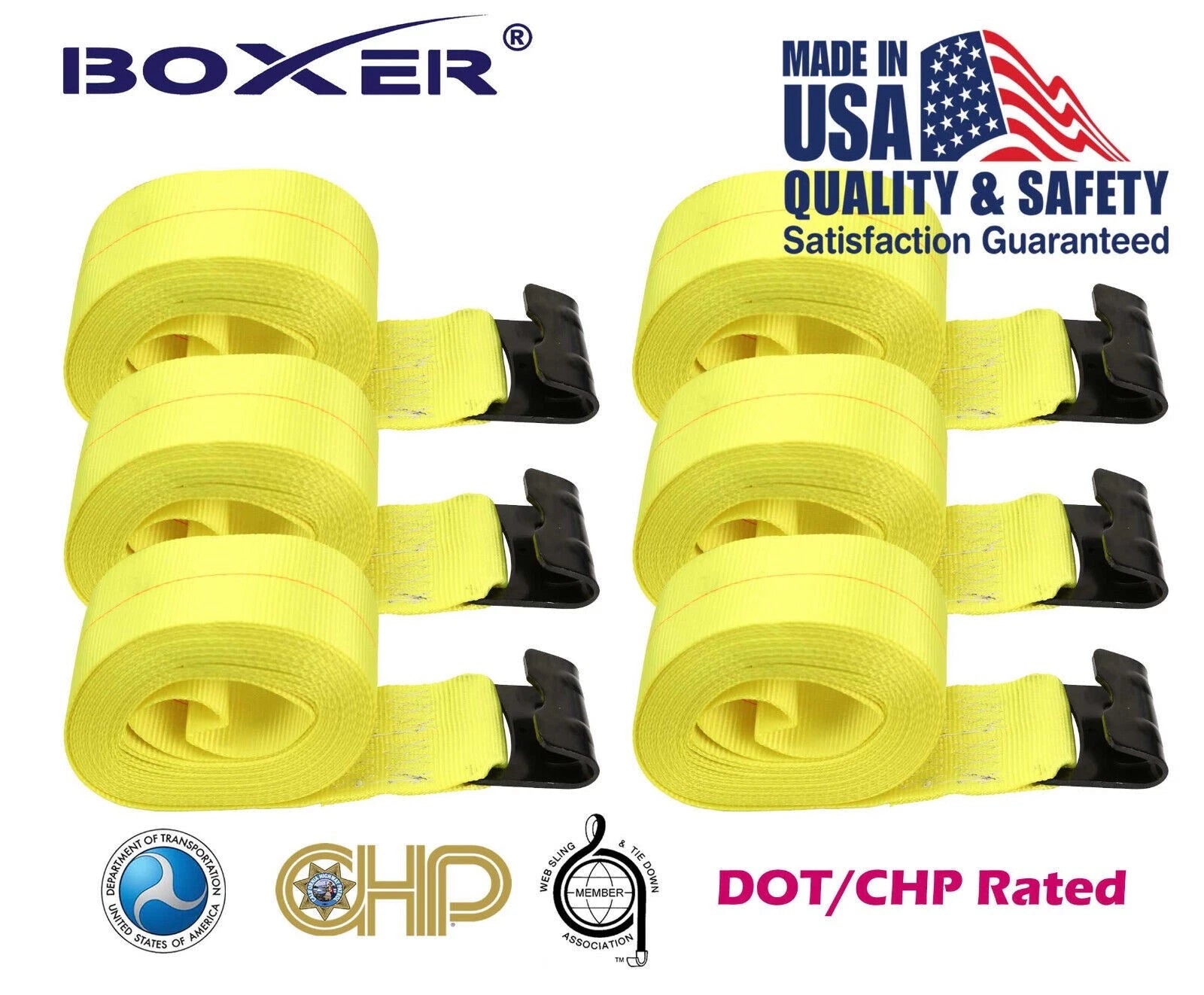 Set of 6 Winch Straps for Truck Tie Down (4"x30', 5400LB, Flat Hook)