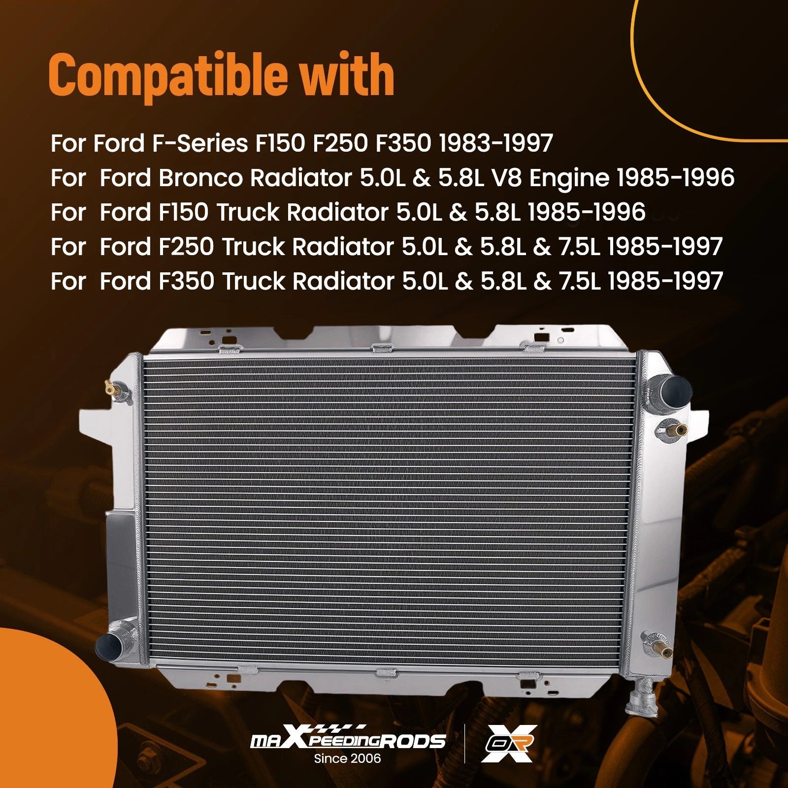 4 Row Radiator for Ford F150 F250 F350 Bronco (1985–1997)