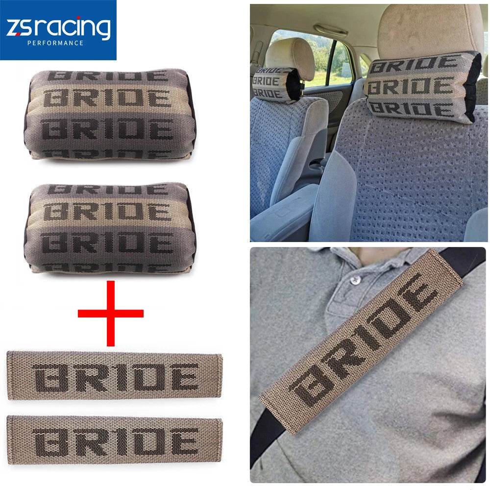 Set of 2 JDM Gradation Neck Headrest Pillows & Seat Belt Covers