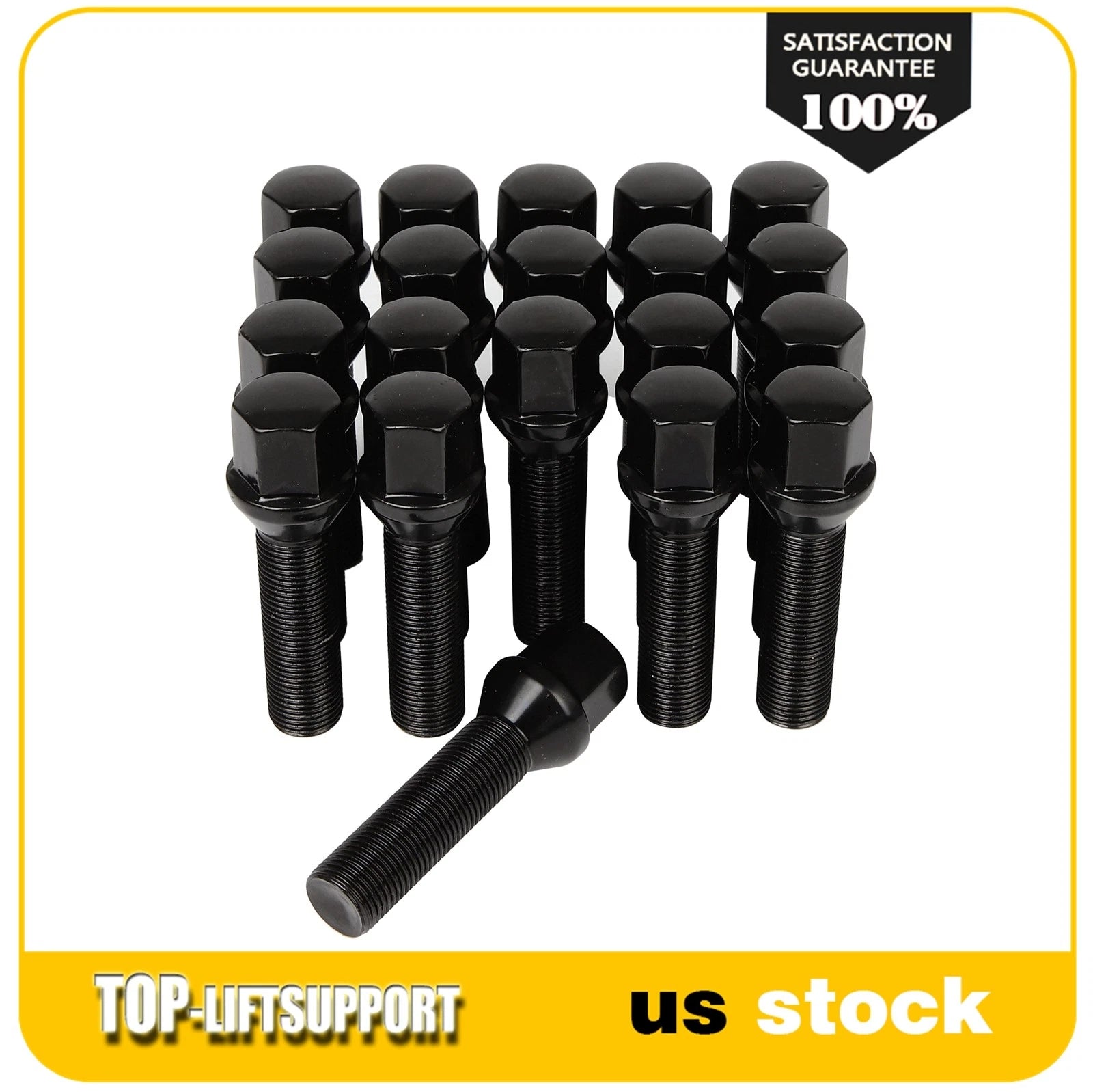 Set of 20 Extended Lug Bolts 14x1.25 Black Cone Seat for BMW Mini Cooper