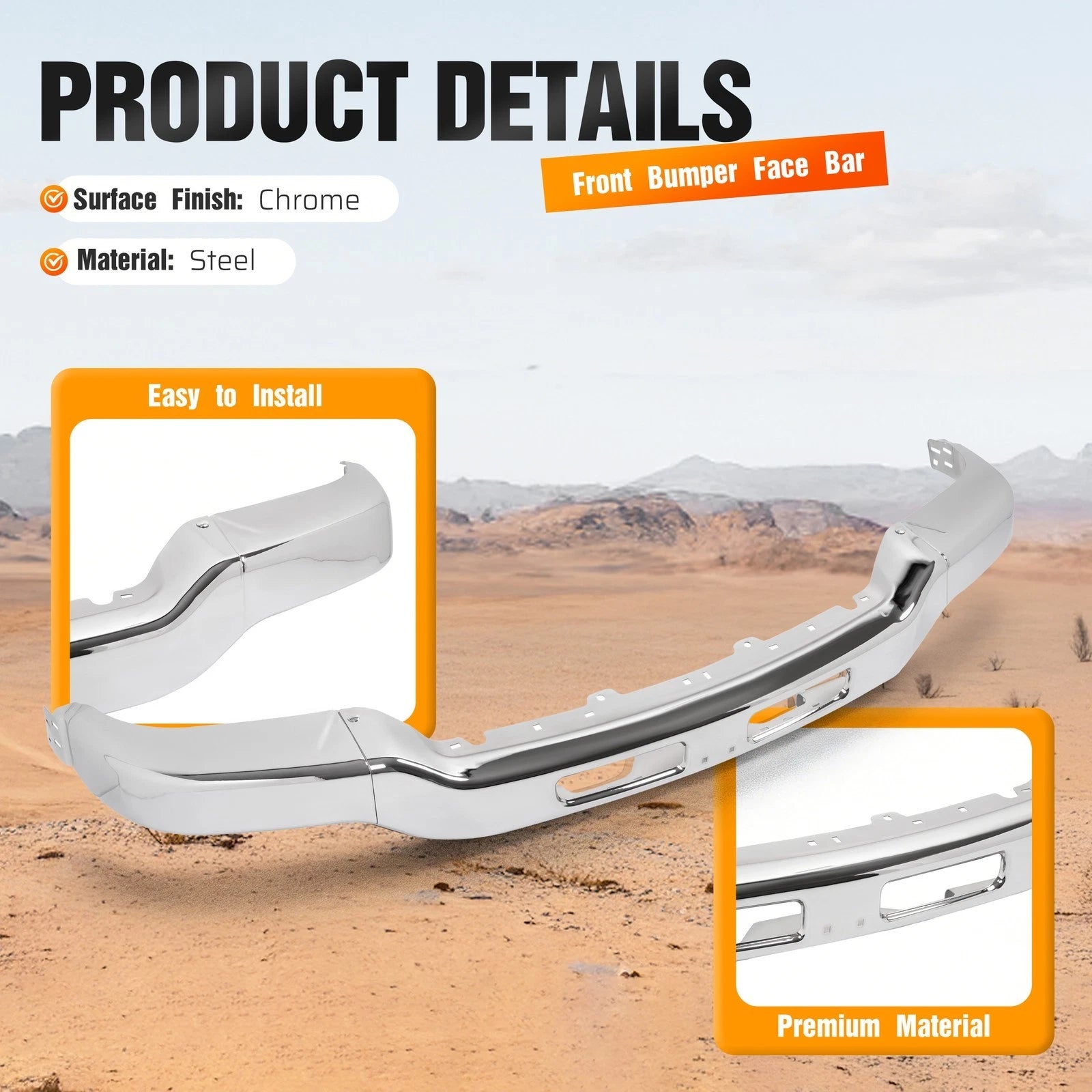 Front Bumper Impact Bar for GMC Sierra 1500 2500 HD (2003–2007) w/Fog Light Hole