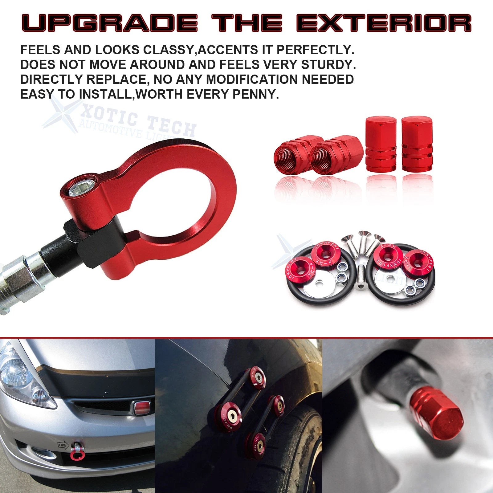 Red Towing Hook, Air Valve Stem & Trunk Release Fasteners for Honda Insight (2011-2014)