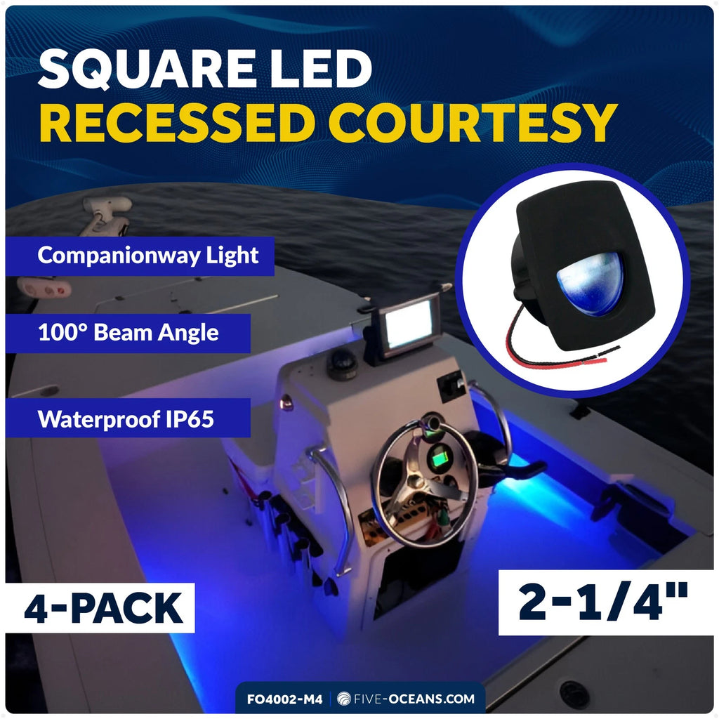 Set of 4 LED Companion Way Lights for Marine Courtesy (Square, Blue)