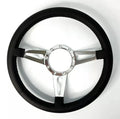 14 Inch Slotted Steering Wheel 3 Spoke Black Leather Grip for Universal (9 Hole)
