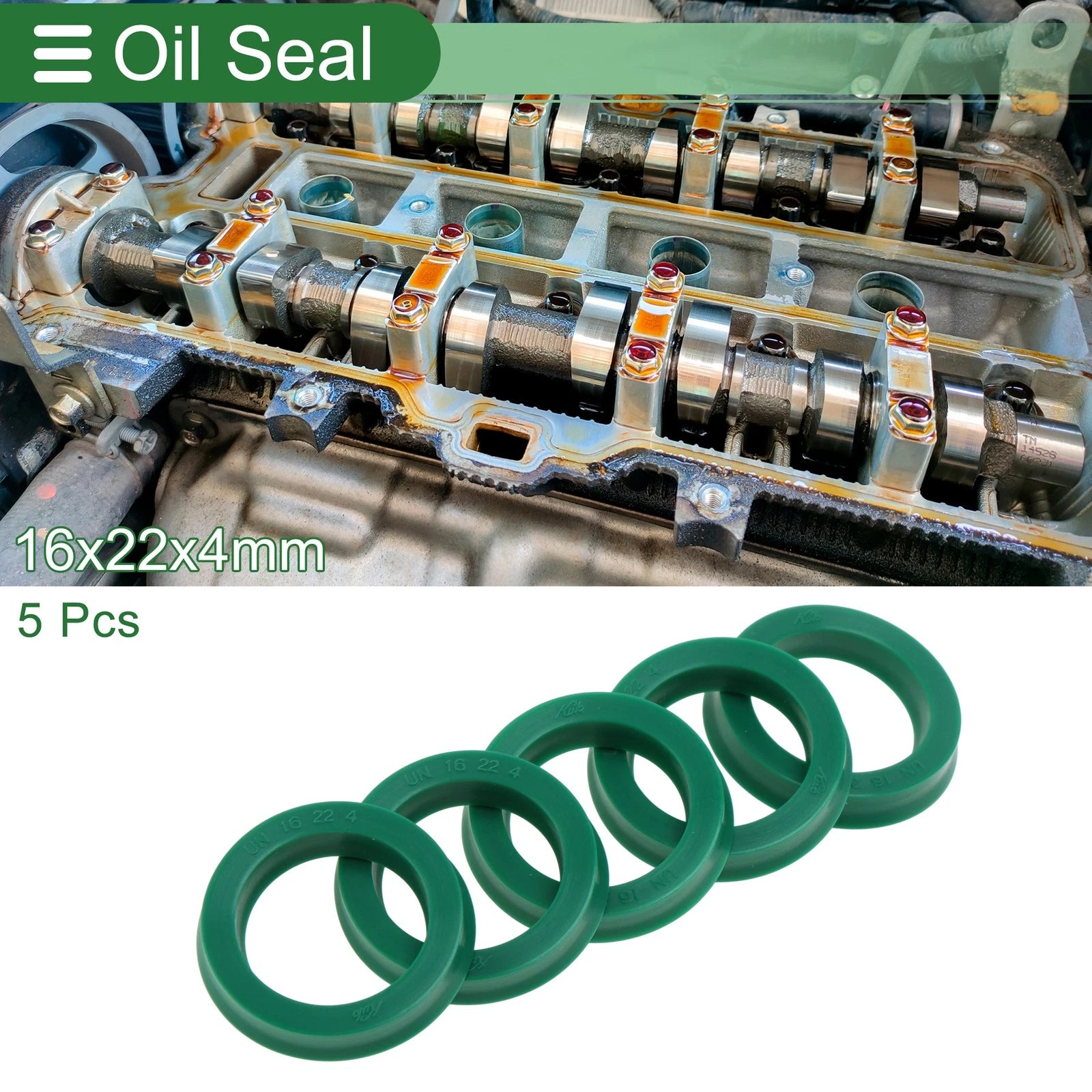 Set of 5 Oil Seal Rotary Shaft Seal 16x22x4mm High Pressure Green