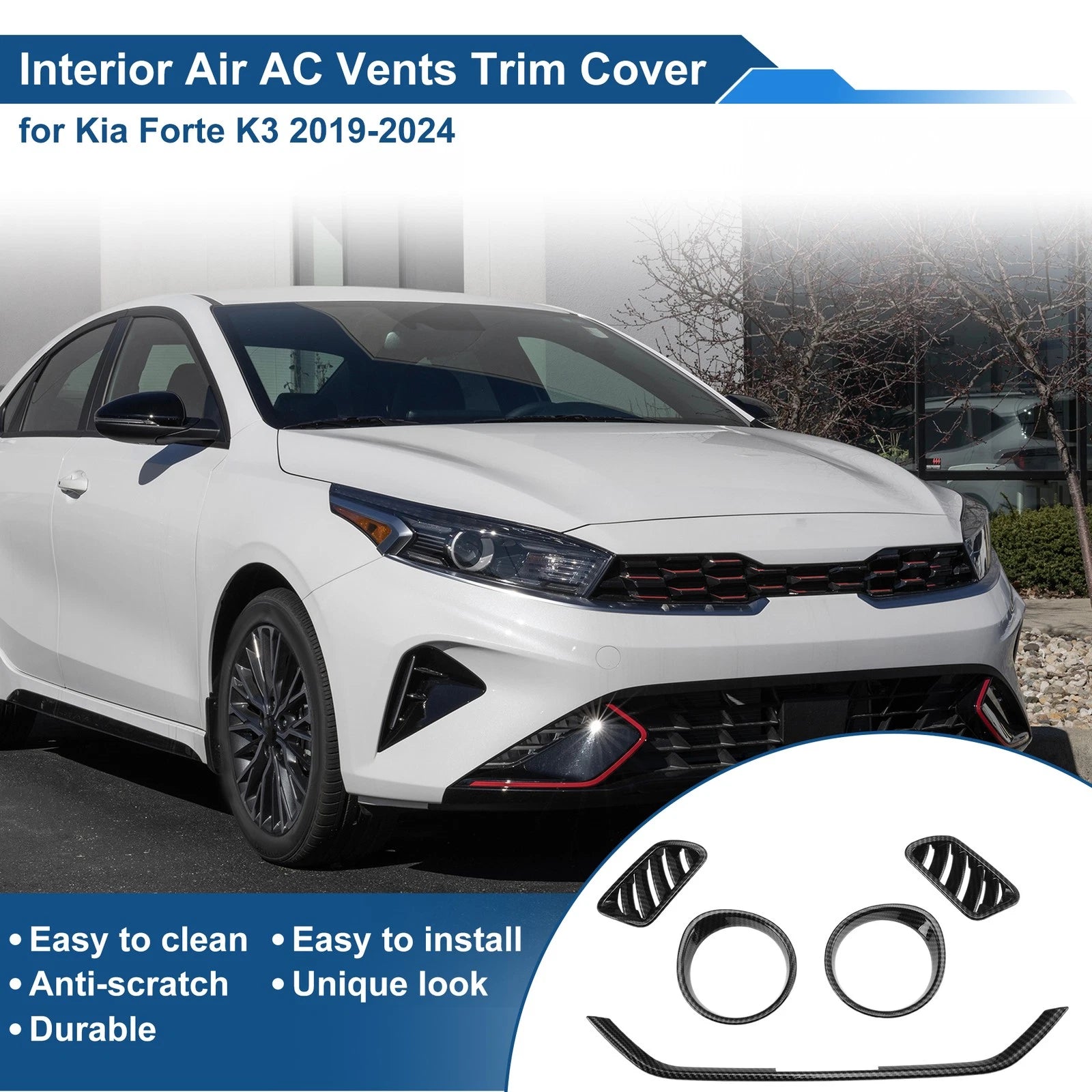 Set of 5 Air Condition Outlet Vent Trim Covers for Kia Forte K3 (2019–2024) Black