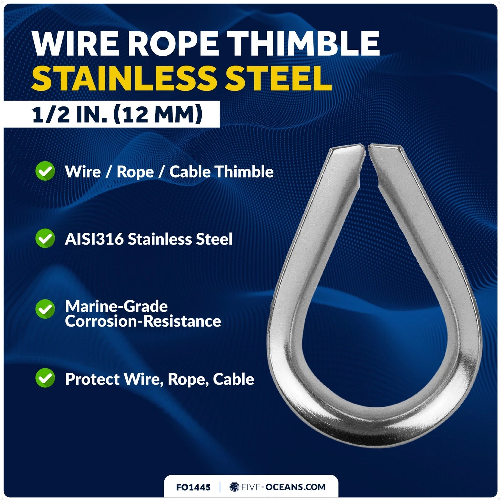 Stainless Steel Thimble for 1/2-Inch Wire Rope Cable (Five Oceans FO1445)