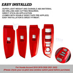 Red Interior Window Switch Button Decor Moulding Cover for Honda Accord (2018-2022)