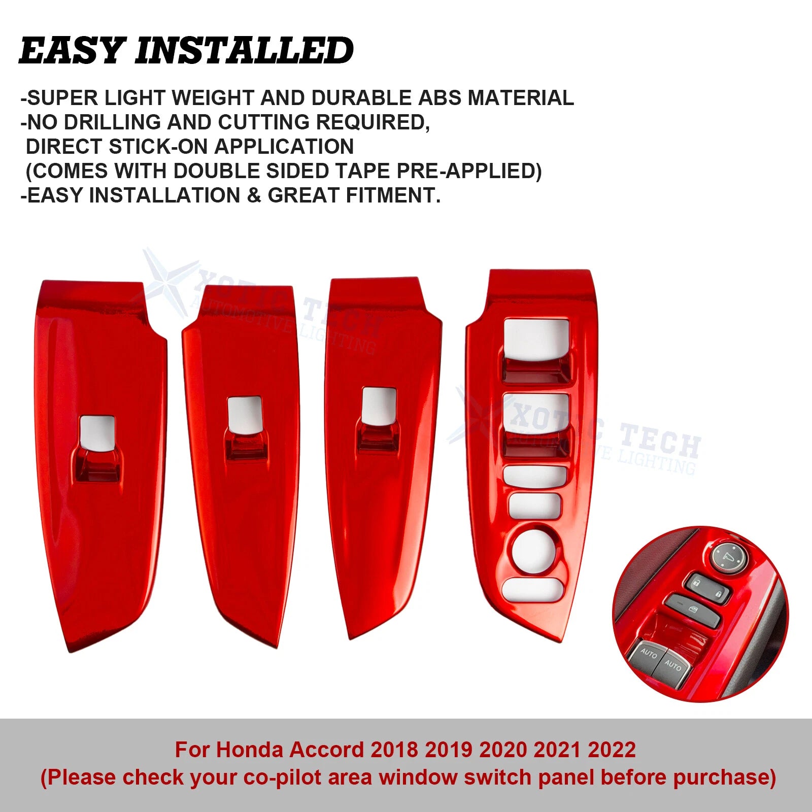 Red Interior Window Switch Button Decor Moulding Cover for Honda Accord (2018-2022)