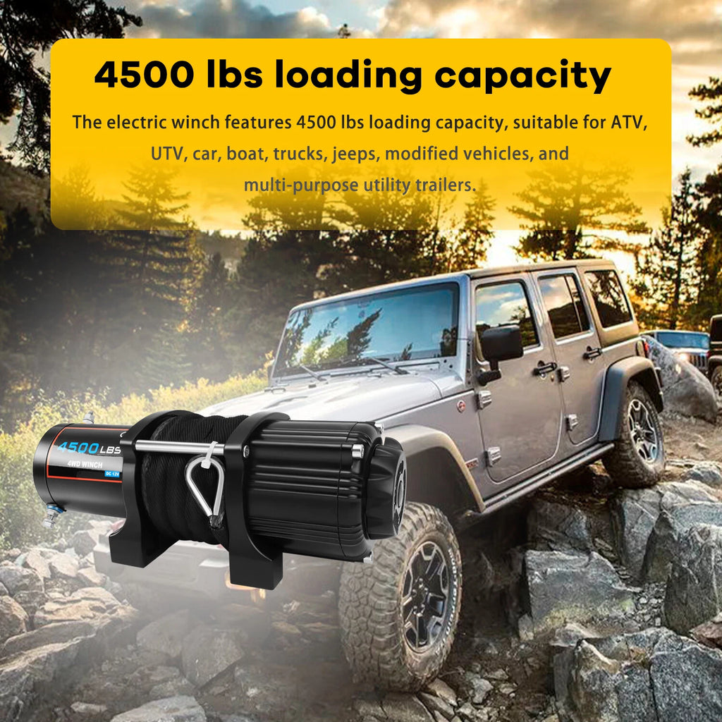 4500LBS Electric Recovery Winch for Trailer Truck SUV with Wireless Remote