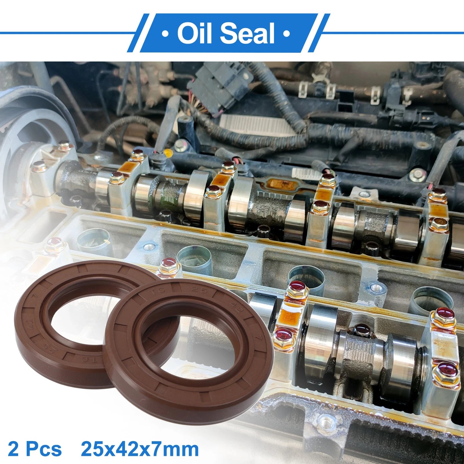 Set of 2 Oil Seal Rotary Shaft Seal FKM Rubber 25x42x7mm