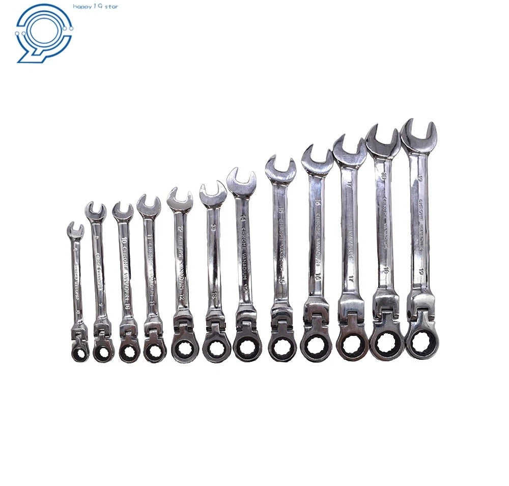 Set of 12 Metric Flexible Head Ratcheting Wrenches 8-19mm for Automotive