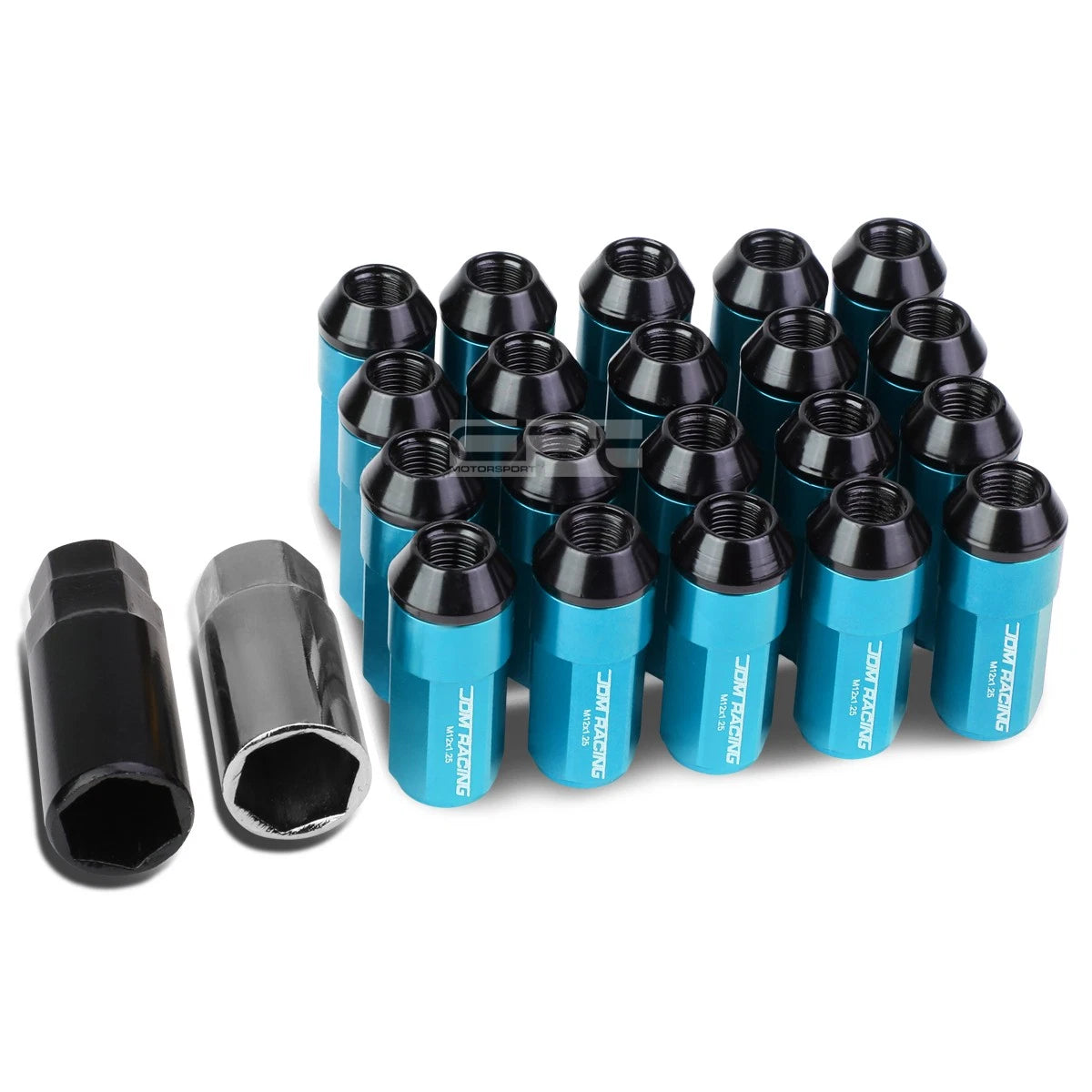 Set of 20 M12X1.25 Sky Blue Aluminum Lug Nuts with Caps for JDM Vehicles