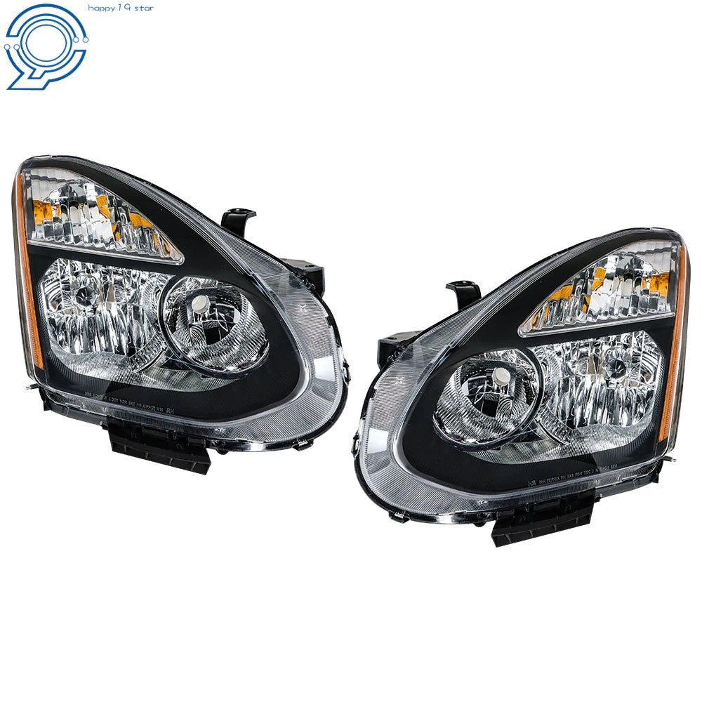 Set of 2 Black Headlights for Nissan Rogue (2008–2015)