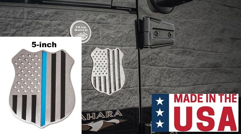 Police Shield Emblem 5 Inch Brushed Stainless for Thin Blue Line Vehicle
