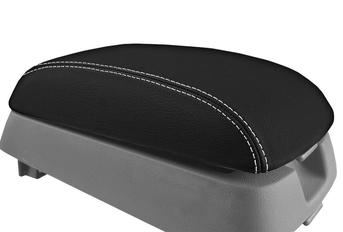 Leather Console Lid Armrest Cover for Hyundai Santa Fe (2007–2012) White Stitch