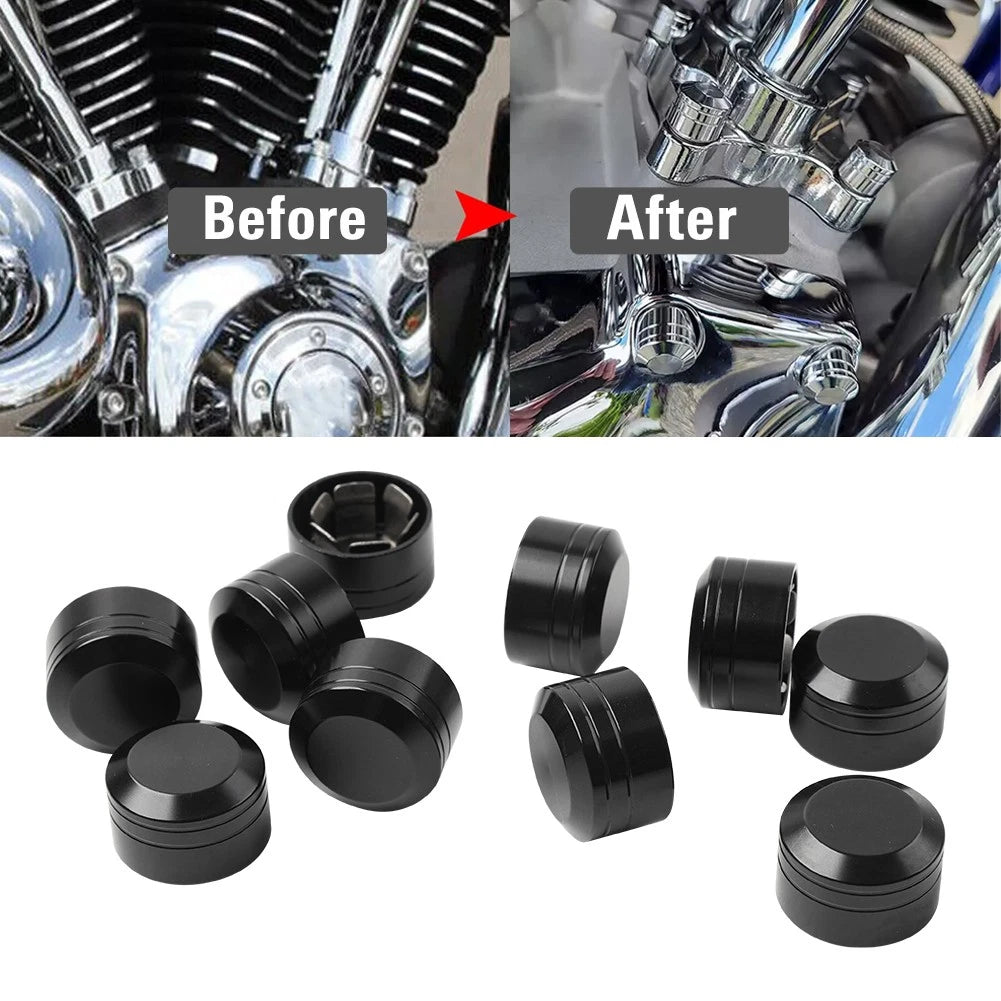 10x Engine Bolt Topper Caps Cover 11mm-14.6mm Black for Harley Dyna Softail
