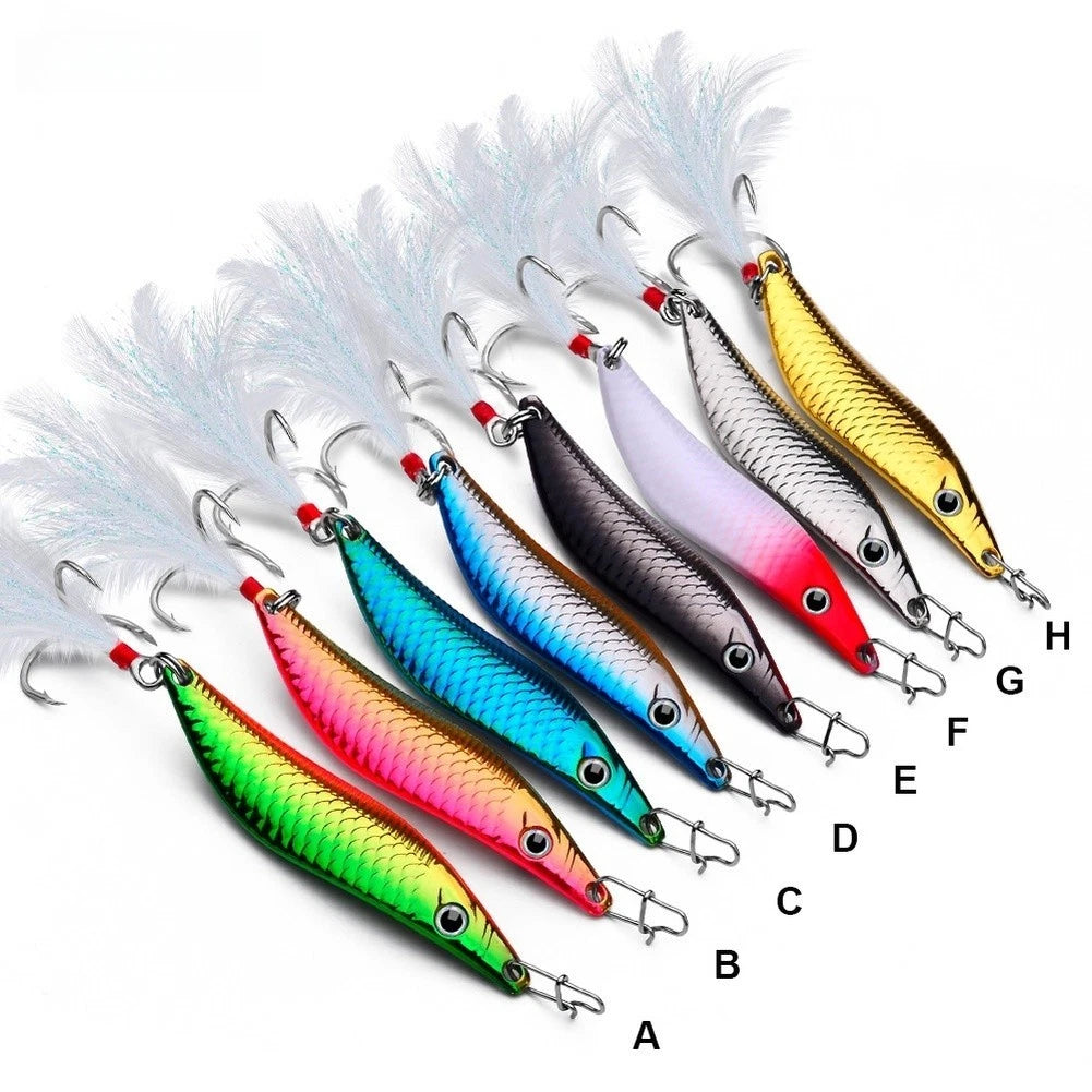 S Shape Spoon Lure for Bass Pike (5cm, Zinc Alloy, Feathered Treble Hook)