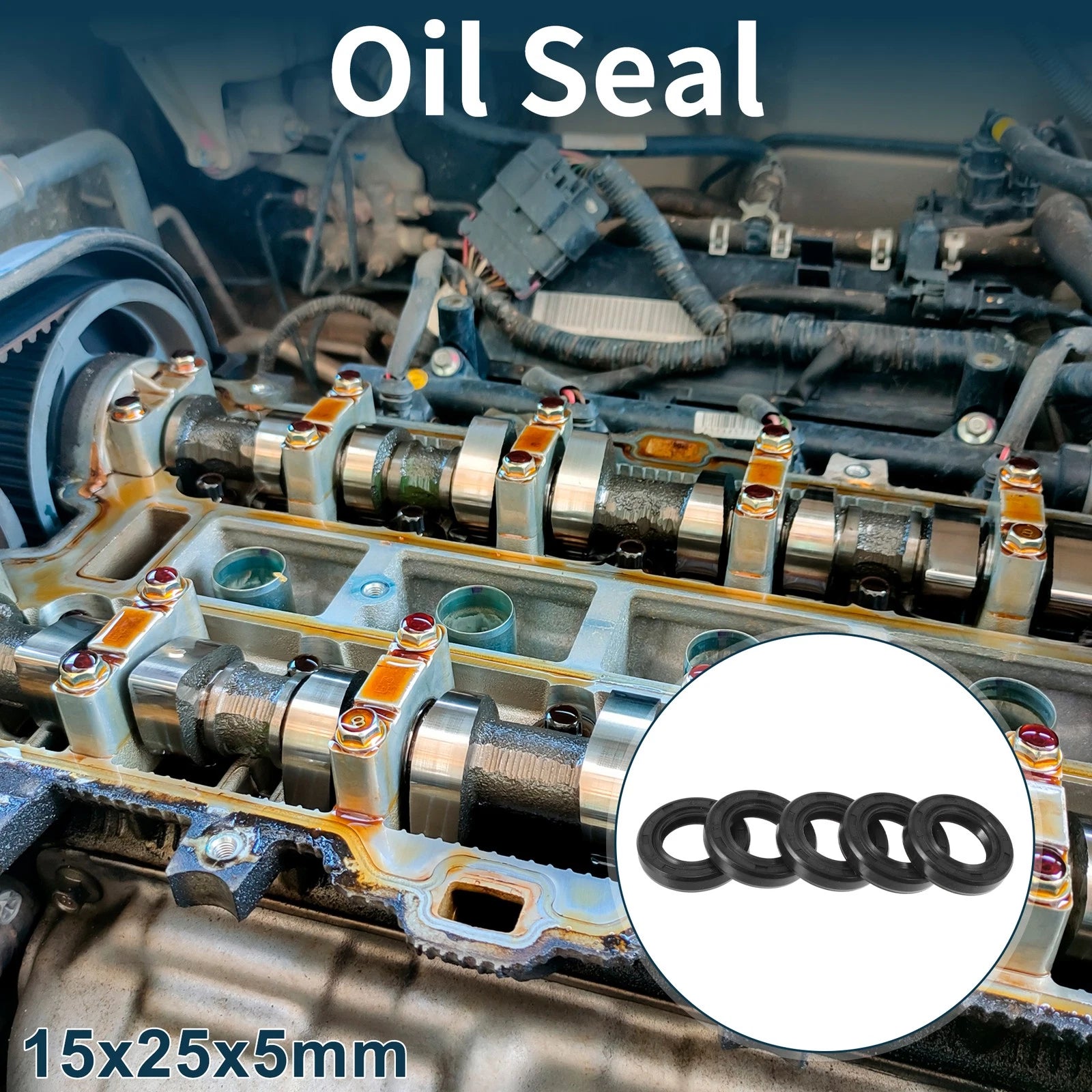 Set of 5 Oil Seal Ring NBR Rubber 15x25x5mm for Automotive Applications